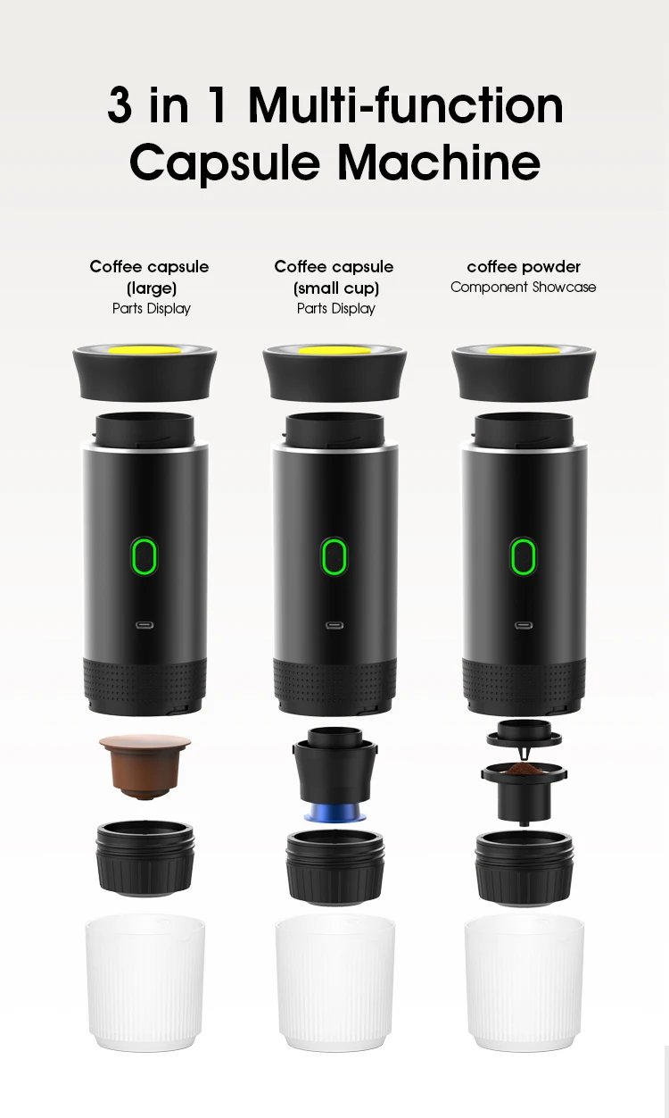 Cafetera Espresso port&aacute;til el&eacute;ctrica inal&aacute;mbrica para coche y hogar, cafetera para acampar, cafetera de viaje en polvo con c&aacute;psula 3 en 1