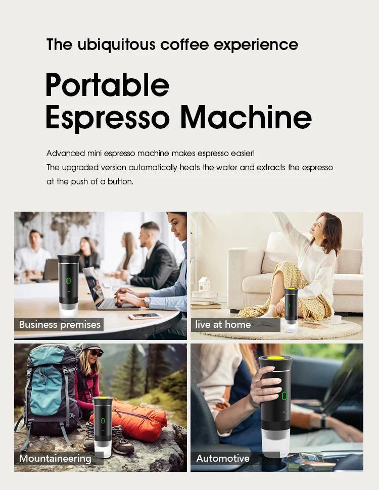 Cafetera Espresso port&aacute;til el&eacute;ctrica inal&aacute;mbrica para coche y hogar, cafetera para acampar, cafetera de viaje en polvo con c&aacute;psula 3 en 1