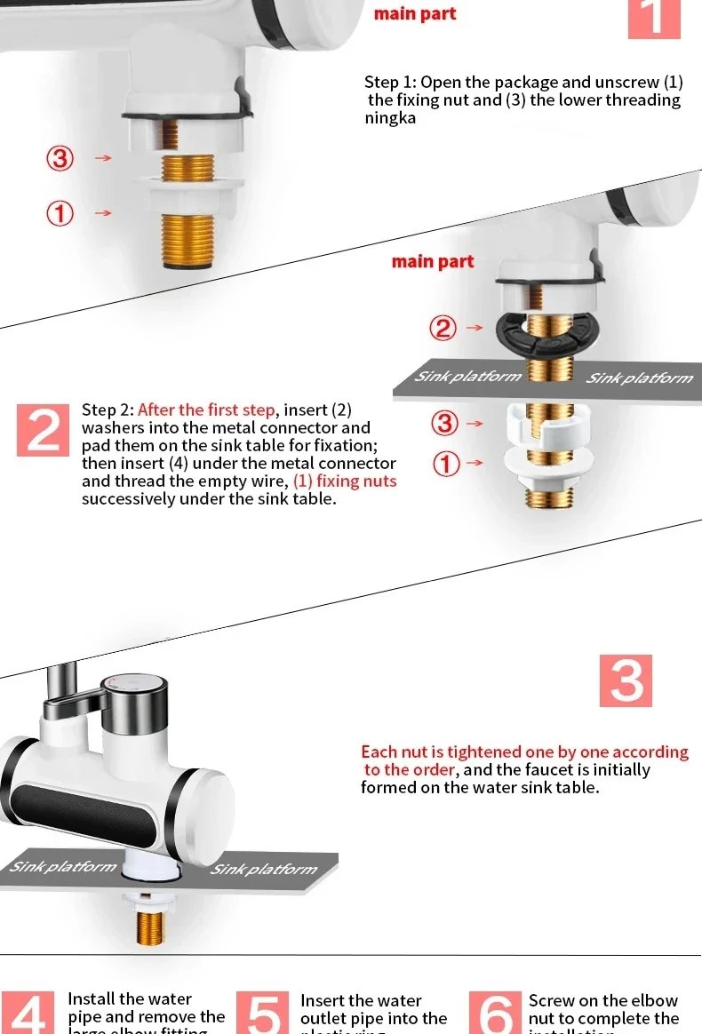 Calentador de agua el&eacute;ctrico saengQ, grifo de cocina de 220V, grifo de agua de calentamiento instant&aacute;neo sin tanque, mezclador calentado que fluye, pantalla Digital