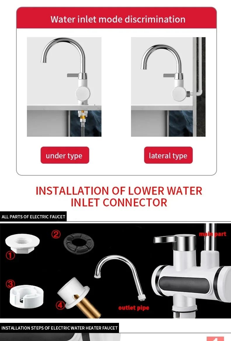 Calentador de agua el&eacute;ctrico saengQ, grifo de cocina de 220V, grifo de agua de calentamiento instant&aacute;neo sin tanque, mezclador calentado que fluye, pantalla Digital