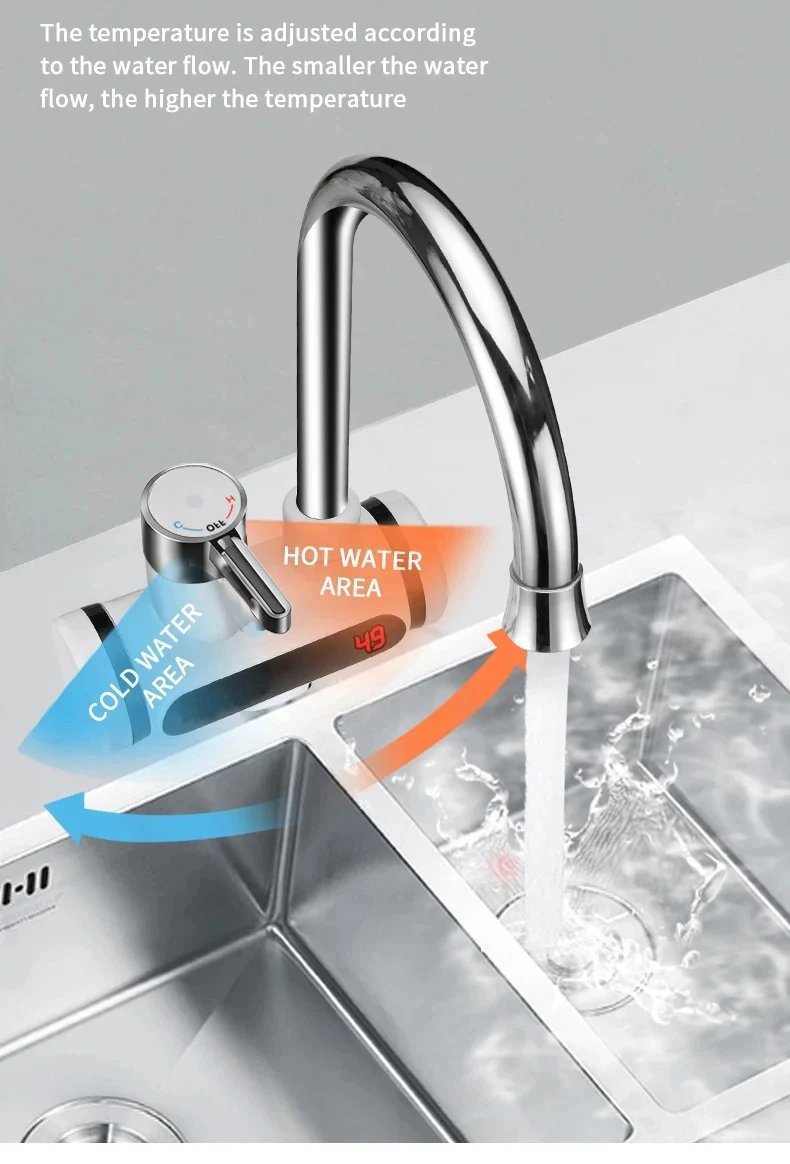 Calentador de agua el&eacute;ctrico saengQ, grifo de cocina de 220V, grifo de agua de calentamiento instant&aacute;neo sin tanque, mezclador calentado que fluye, pantalla Digital