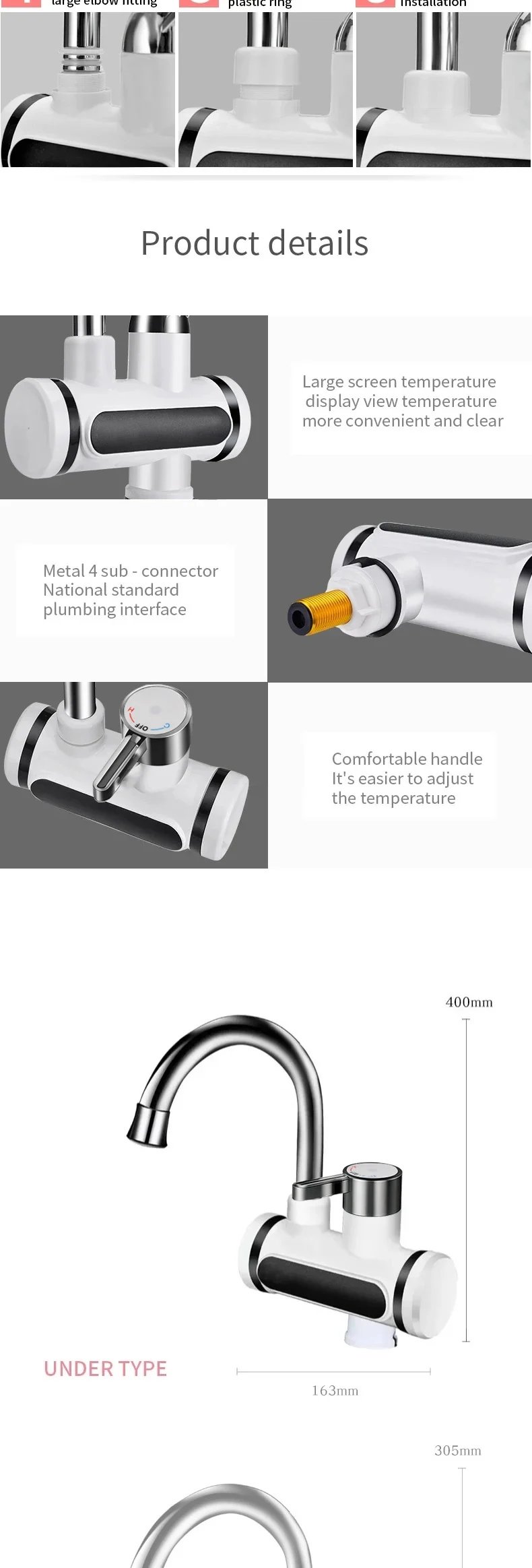 Calentador de agua el&eacute;ctrico saengQ, grifo de cocina de 220V, grifo de agua de calentamiento instant&aacute;neo sin tanque, mezclador calentado que fluye, pantalla Digital