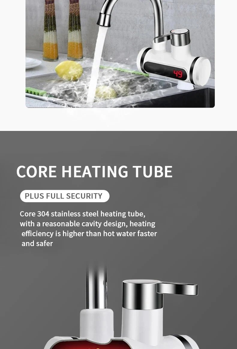 Calentador de agua el&eacute;ctrico saengQ, grifo de cocina de 220V, grifo de agua de calentamiento instant&aacute;neo sin tanque, mezclador calentado que fluye, pantalla Digital