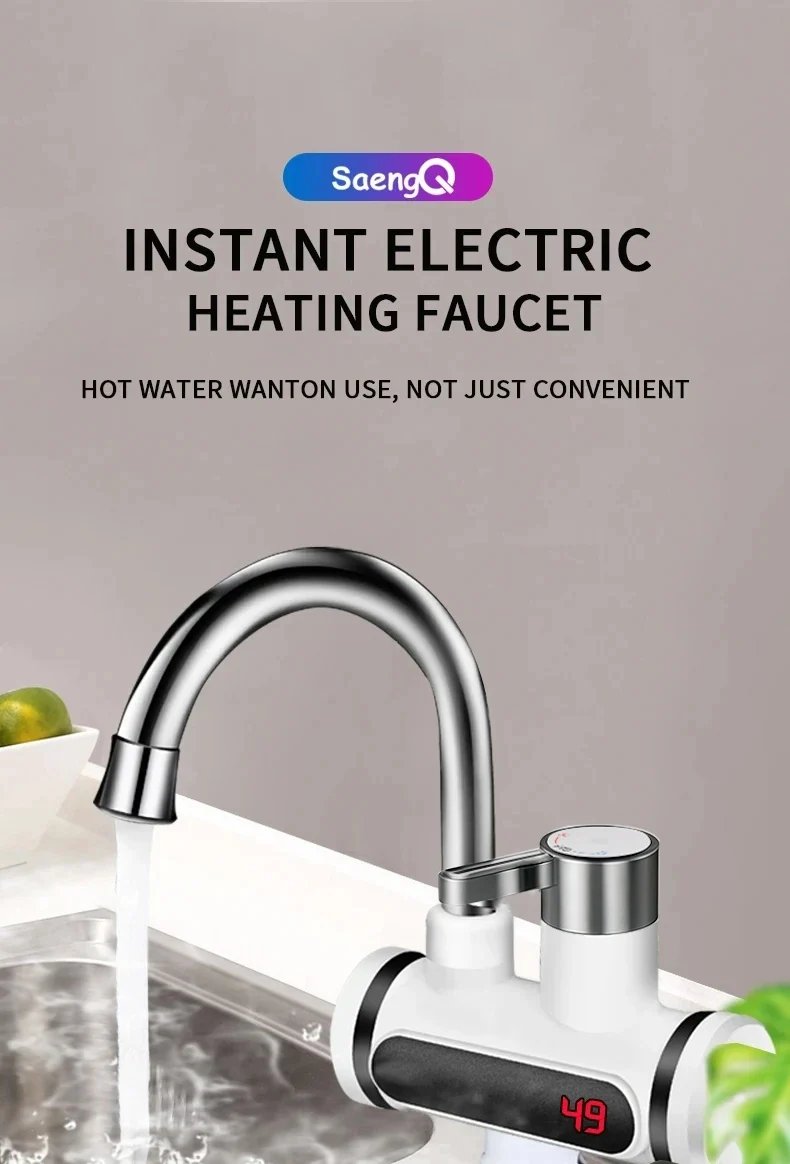 Calentador de agua el&eacute;ctrico saengQ, grifo de cocina de 220V, grifo de agua de calentamiento instant&aacute;neo sin tanque, mezclador calentado que fluye, pantalla Digital