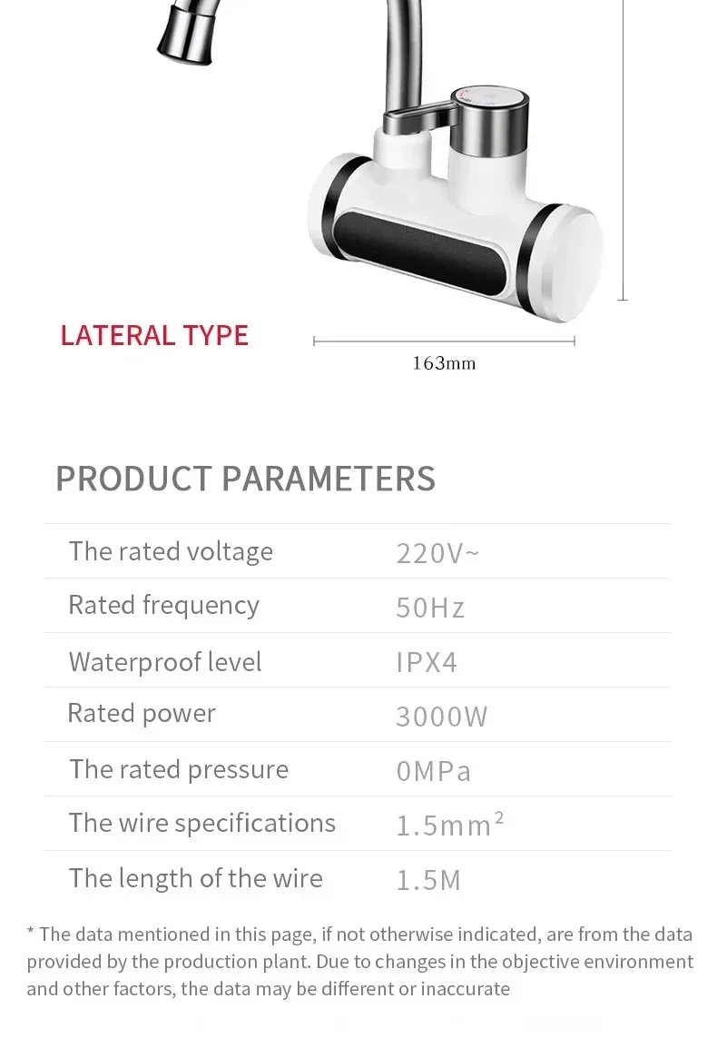 Calentador de agua el&eacute;ctrico saengQ, grifo de cocina de 220V, grifo de agua de calentamiento instant&aacute;neo sin tanque, mezclador calentado que fluye, pantalla Digital