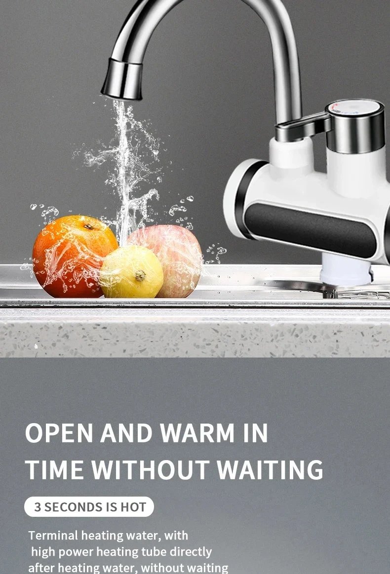 Calentador de agua el&eacute;ctrico saengQ, grifo de cocina de 220V, grifo de agua de calentamiento instant&aacute;neo sin tanque, mezclador calentado que fluye, pantalla Digital
