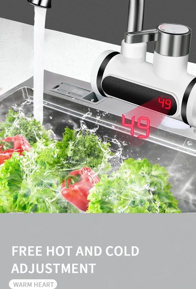 Calentador de agua el&eacute;ctrico saengQ, grifo de cocina de 220V, grifo de agua de calentamiento instant&aacute;neo sin tanque, mezclador calentado que fluye, pantalla Digital