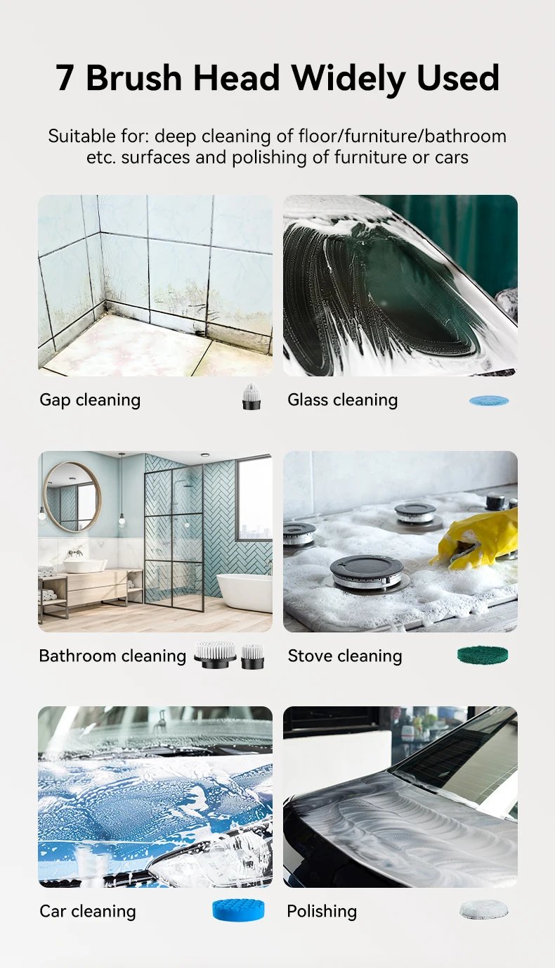 Cepillo de limpieza eléctrica, depurador de ducha de mano inalámbrico, limpiador giratorio, limpiador multifuncional con 7 cabezales, baño y cocina Cepillo de limpieza eléctrica, depurador de ducha de mano inalámbrico, limpiador giratorio, limpiador multifuncional con 7 cabezales, baño y cocina