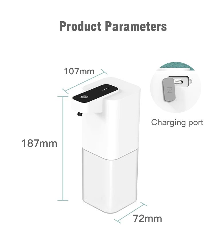 Dispensador automático de jabón líquido, Sensor infrarrojo sin contacto, manos libres, máquina de espuma inteligente, carga USB Dispensador automático de jabón líquido, Sensor infrarrojo sin contacto, manos libres, máquina de espuma inteligente, carga USB