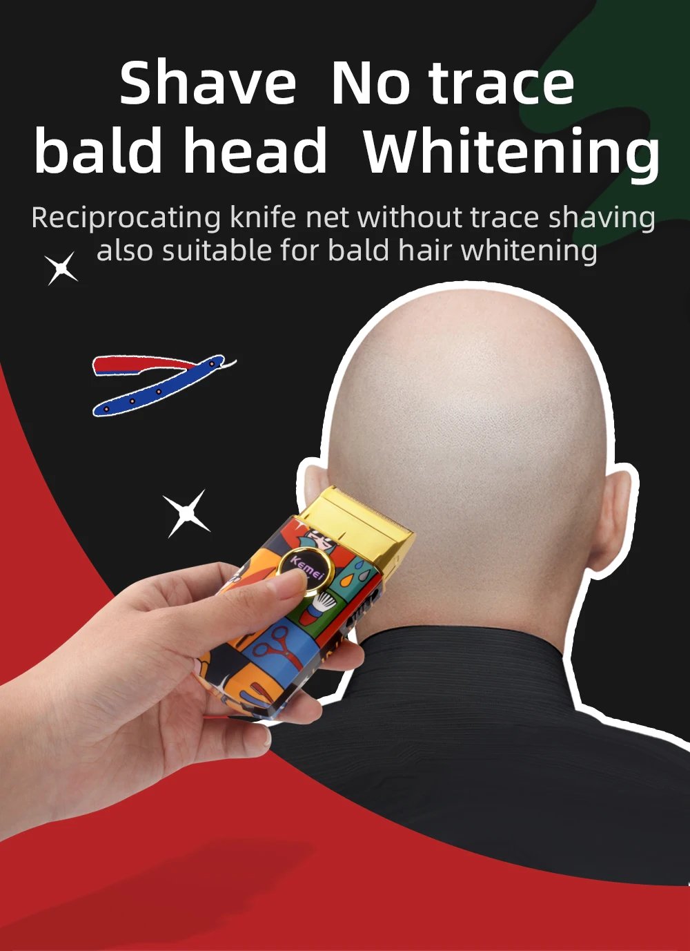 Kemei-Afeitadora eléctrica recíproca de doble lámina de titanio, maquinilla de afeitar profesional con acabado de peluquero, patrón de grafiti para hombres, KM-RS7098 Kemei-Afeitadora eléctrica recíproca de doble lámina de titanio, maquinilla de afeitar profesional con acabado de peluquero, patrón de grafiti para hombres, KM-RS7098