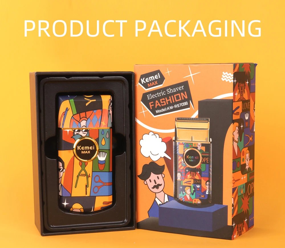 Kemei-Afeitadora eléctrica recíproca de doble lámina de titanio, maquinilla de afeitar profesional con acabado de peluquero, patrón de grafiti para hombres, KM-RS7098 Kemei-Afeitadora eléctrica recíproca de doble lámina de titanio, maquinilla de afeitar profesional con acabado de peluquero, patrón de grafiti para hombres, KM-RS7098