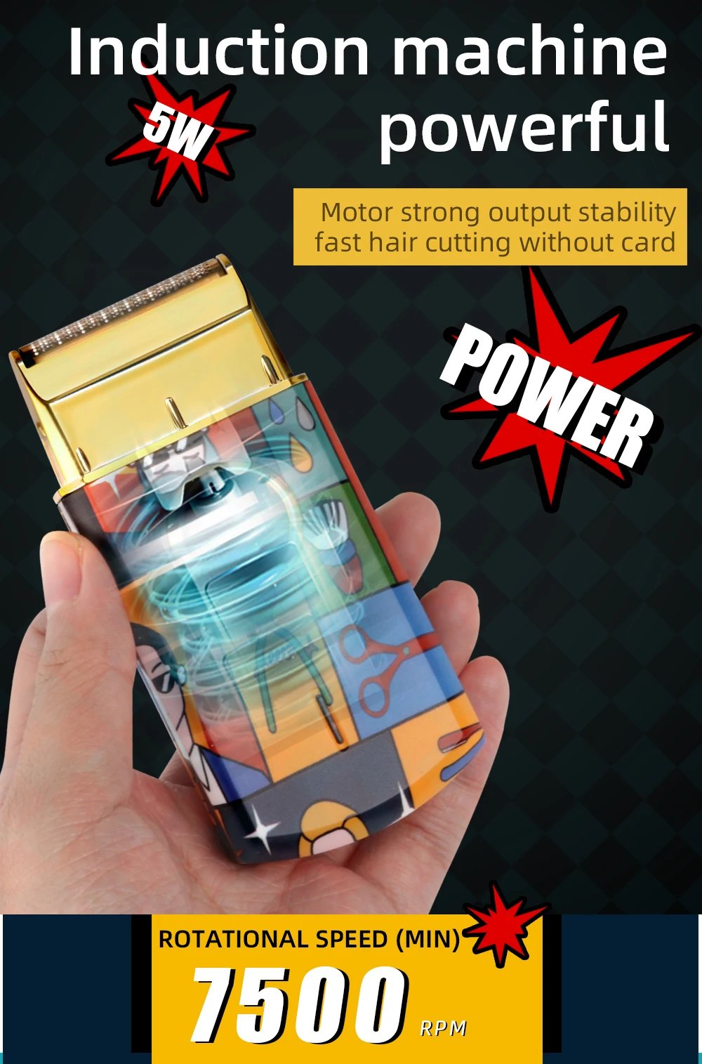 Kemei-Afeitadora eléctrica recíproca de doble lámina de titanio, maquinilla de afeitar profesional con acabado de peluquero, patrón de grafiti para hombres, KM-RS7098 Kemei-Afeitadora eléctrica recíproca de doble lámina de titanio, maquinilla de afeitar profesional con acabado de peluquero, patrón de grafiti para hombres, KM-RS7098