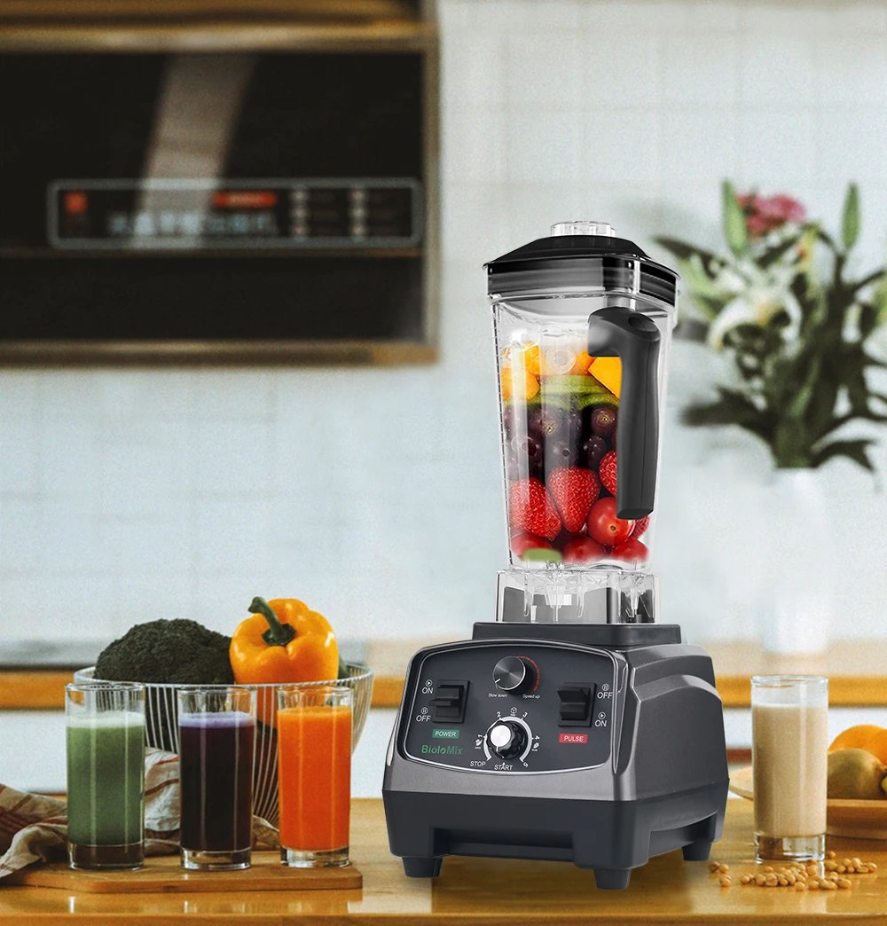 BioloMix-batidora con temporizador de alta resistencia, 3HP, 2200W, exprimidor, procesador de alimentos y frutas, batidos de hielo, sin BPA, tarro de 2L