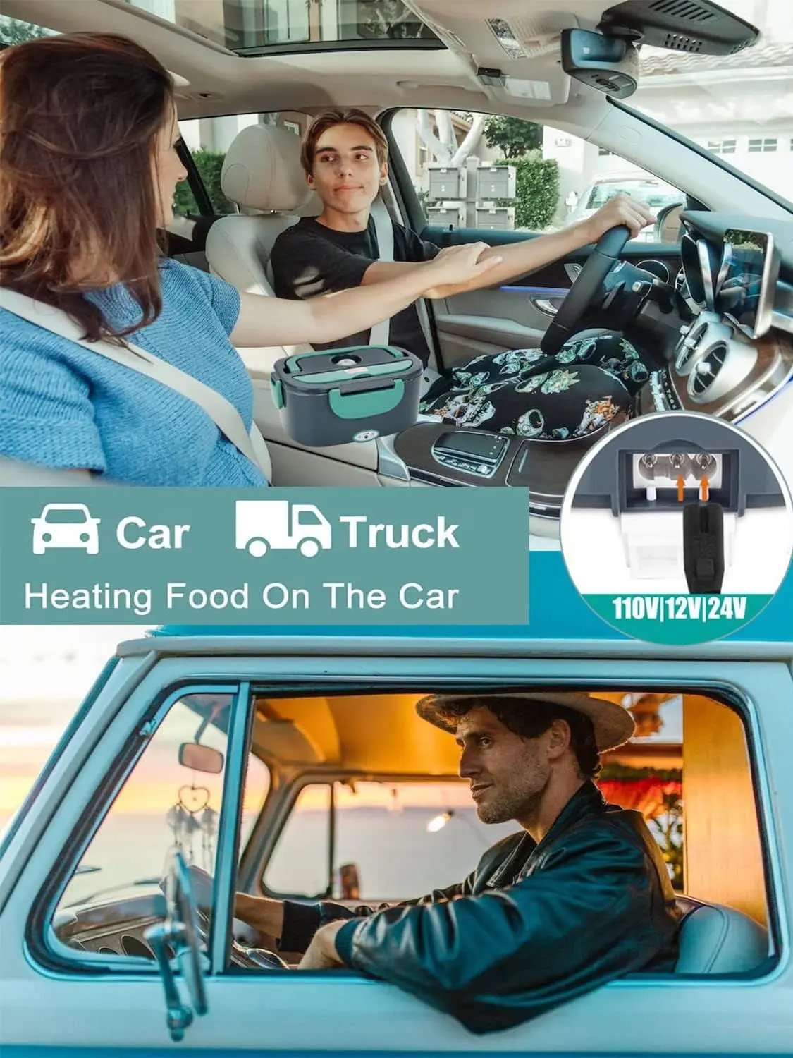 Fiambrera eléctrica de 1,5 L y 60W, calentador de alimentos portátil para coche o hogar, a prueba de fugas, calentador de almuerzo en microondas para camiones Fiambrera eléctrica de 1,5 L y 60W, calentador de alimentos portátil para coche o hogar, a prueba de fugas, calentador de almuerzo en microondas para camiones