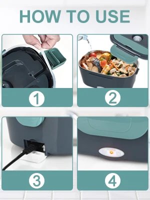 Fiambrera eléctrica de 1,5 L y 60W, calentador de alimentos portátil para coche o hogar, a prueba de fugas, calentador de almuerzo en microondas para camiones Fiambrera eléctrica de 1,5 L y 60W, calentador de alimentos portátil para coche o hogar, a prueba de fugas, calentador de almuerzo en microondas para camiones