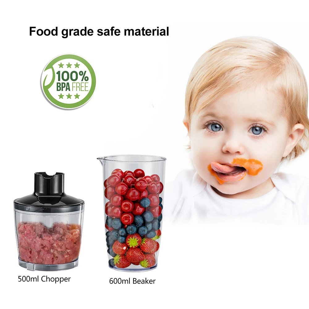 BioloMix-batidora de mano de inmersi&oacute;n 4 en 1, alta potencia, 1200W, incluye picadora y taza para batidos, cuchillas de hielo de acero inoxidable