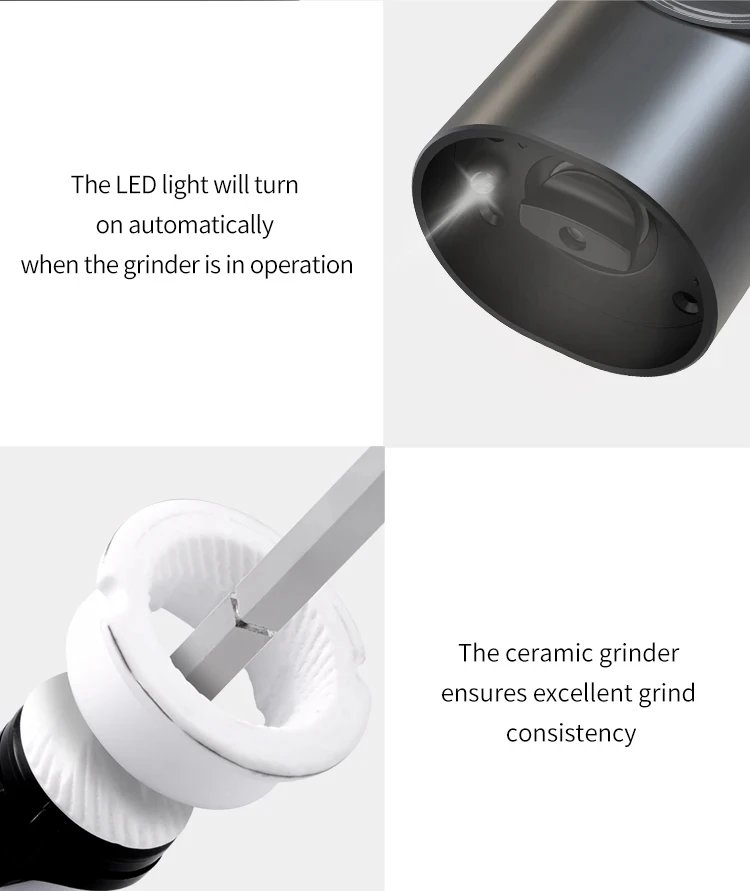 Juego de molinillo de pimienta y sal recargable, Base de carga USB, especias eléctricas automáticas ajustables, LED, molino de una mano, herramientas de cocina - Al Juego de molinillo de pimienta y sal recargable, Base de carga USB, especias eléctricas automáticas ajustables, LED, molino de una mano, herramientas de cocina - Al