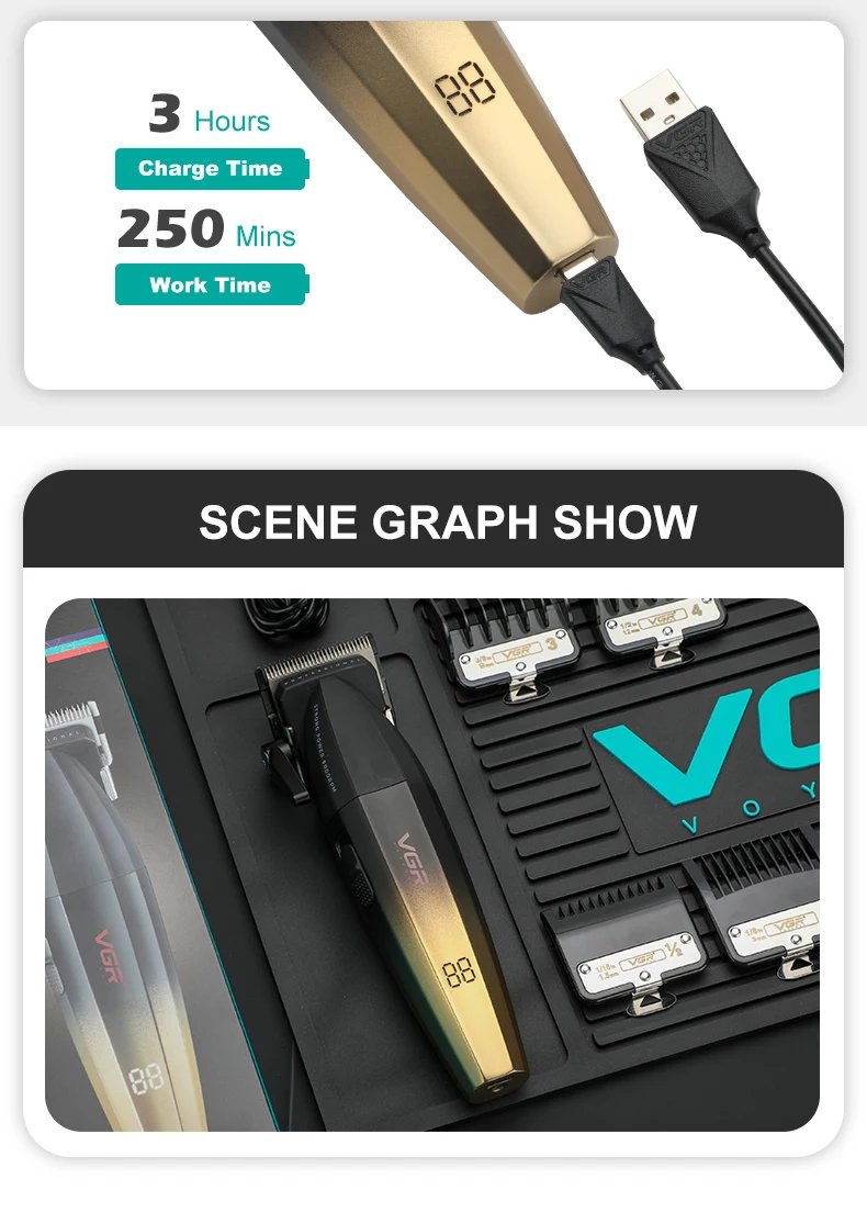 Cortadora de pelo VGR, cortadora de pelo profesional, cortadora eléctrica, Máquina para cortar cabello inalámbrica, cortadora de 9000RPM para hombres, V-003 Cortadora de pelo VGR, cortadora de pelo profesional, cortadora eléctrica, Máquina para cortar cabello inalámbrica, cortadora de 9000RPM para hombres, V-003