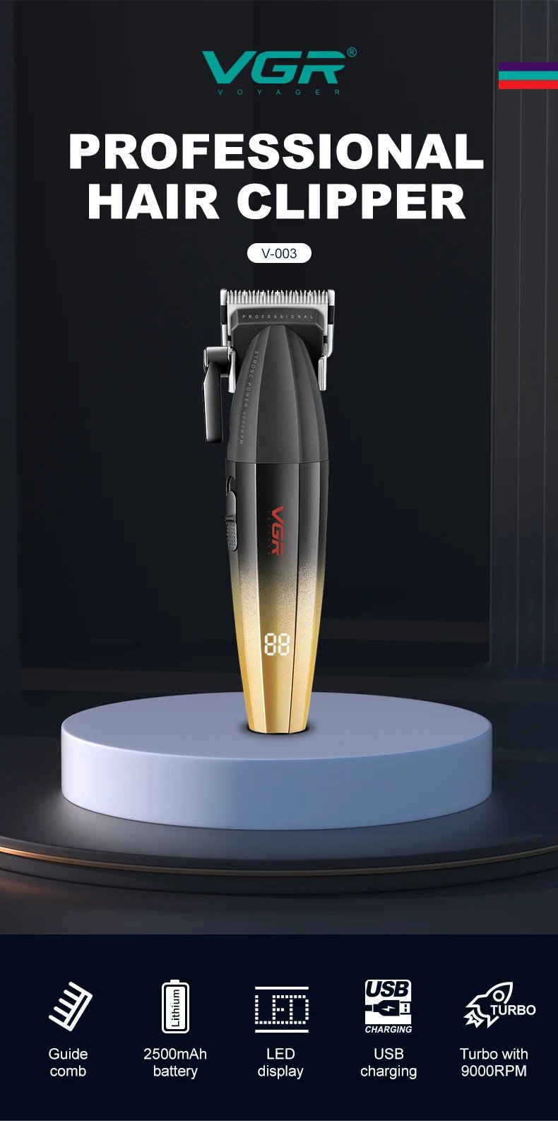 Cortadora de pelo VGR, cortadora de pelo profesional, cortadora eléctrica, Máquina para cortar cabello inalámbrica, cortadora de 9000RPM para hombres, V-003 Cortadora de pelo VGR, cortadora de pelo profesional, cortadora eléctrica, Máquina para cortar cabello inalámbrica, cortadora de 9000RPM para hombres, V-003