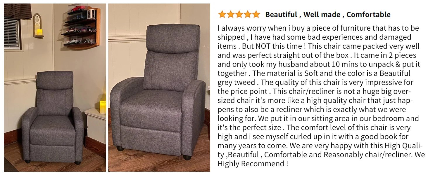 JHK Silla reclinable Sof&aacute; de masaje Tela Teatro Soporte lumbar Respaldo de asiento acolchado moderno ajustable Sala de estar Hogar Gris