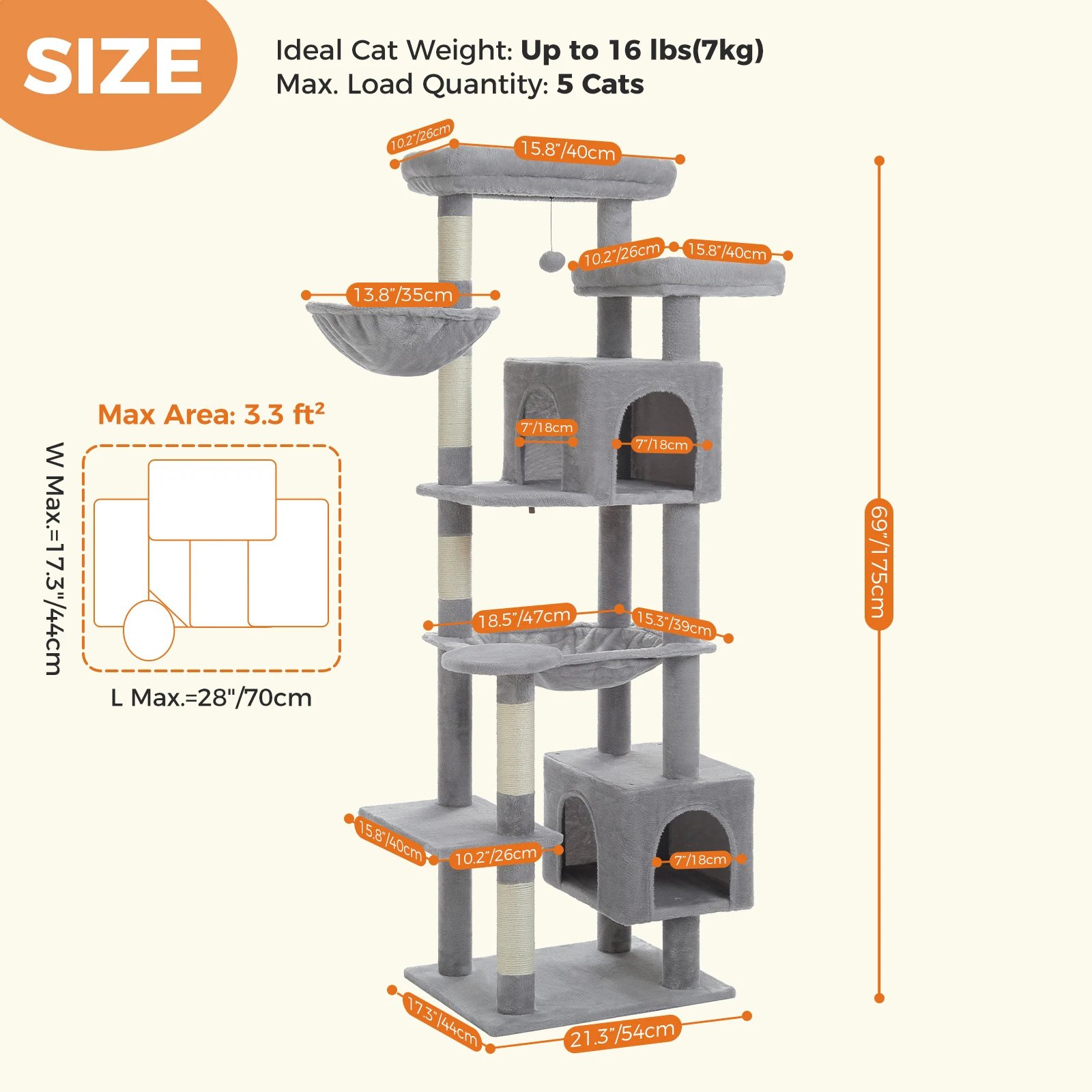 Árbol grande para gatos, torre alta para gatos de interior, Condo de gato de peluche de varios niveles con postes para rascar, tablas para rascar, perchas, cuádruplas Árbol grande para gatos, torre alta para gatos de interior, Condo de gato de peluche de varios niveles con postes para rascar, tablas para rascar, perchas, cuádruplas