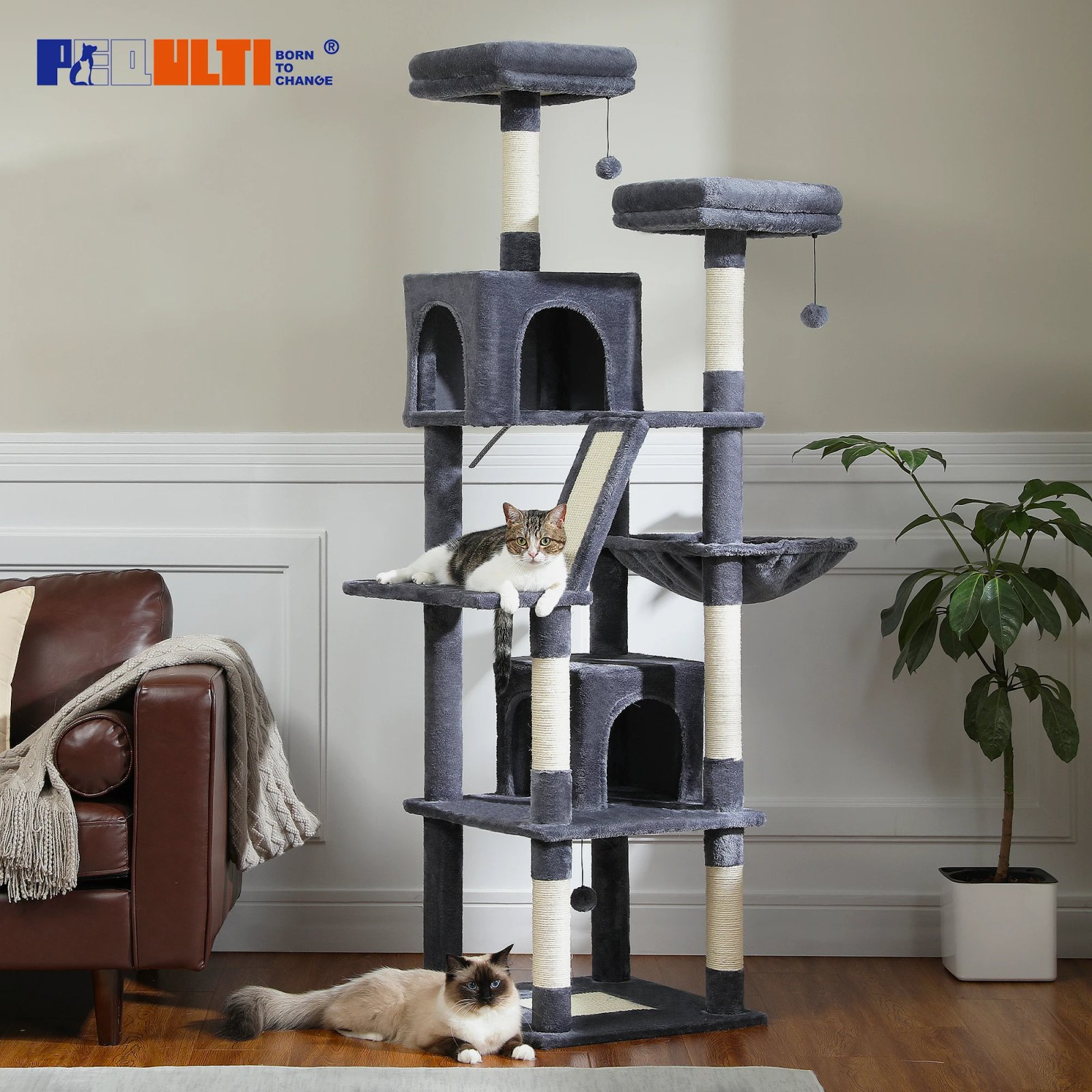 Árbol grande para gatos, torre alta para gatos de interior, Condo de gato de peluche de varios niveles con postes para rascar, tablas para rascar, perchas, cuádruplas Árbol grande para gatos, torre alta para gatos de interior, Condo de gato de peluche de varios niveles con postes para rascar, tablas para rascar, perchas, cuádruplas