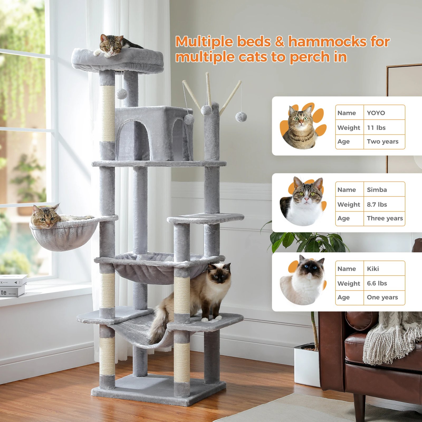 Árbol grande para gatos, torre alta para gatos de interior, Condo de gato de peluche de varios niveles con postes para rascar, tablas para rascar, perchas, cuádruplas Árbol grande para gatos, torre alta para gatos de interior, Condo de gato de peluche de varios niveles con postes para rascar, tablas para rascar, perchas, cuádruplas