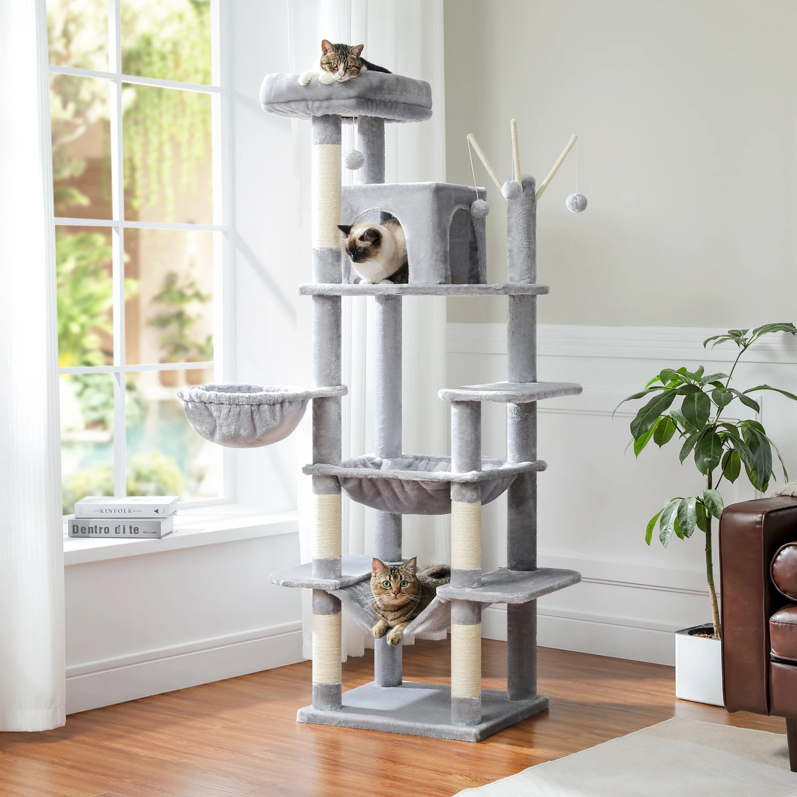 Árbol grande para gatos, torre alta para gatos de interior, Condo de gato de peluche de varios niveles con postes para rascar, tablas para rascar, perchas, cuádruplas Árbol grande para gatos, torre alta para gatos de interior, Condo de gato de peluche de varios niveles con postes para rascar, tablas para rascar, perchas, cuádruplas