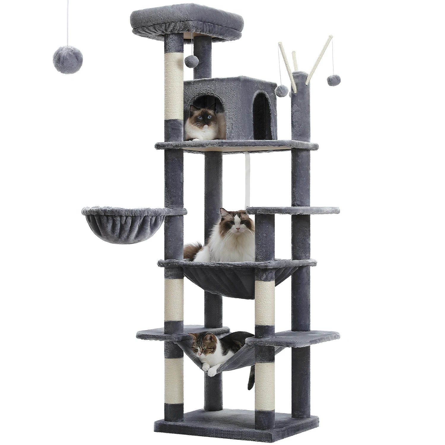 Árbol grande para gatos, torre alta para gatos de interior, Condo de gato de peluche de varios niveles con postes para rascar, tablas para rascar, perchas, cuádruplas Árbol grande para gatos, torre alta para gatos de interior, Condo de gato de peluche de varios niveles con postes para rascar, tablas para rascar, perchas, cuádruplas