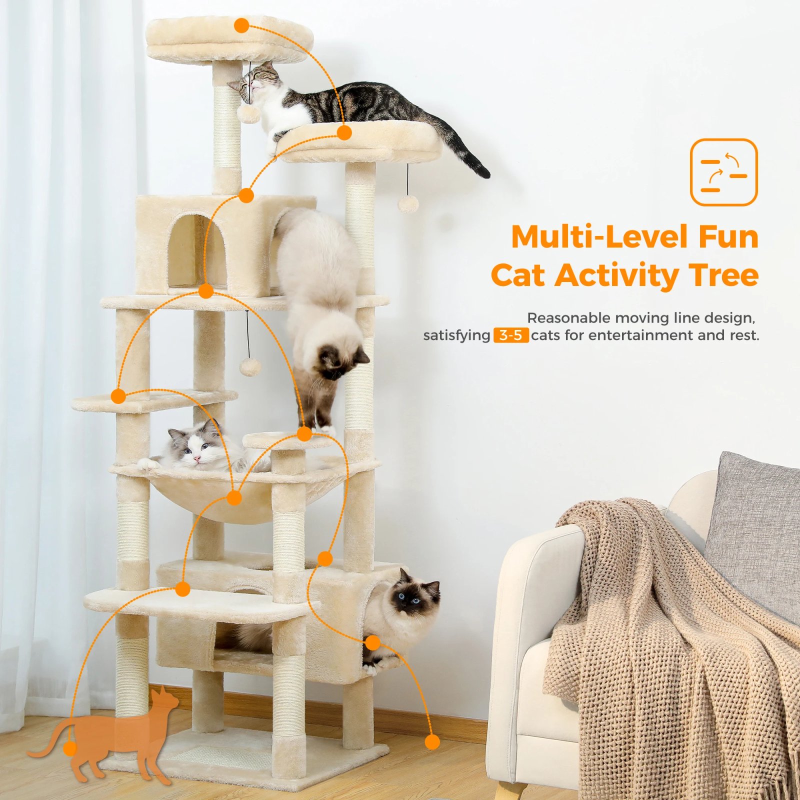 Árbol grande para gatos, torre alta para gatos de interior, Condo de gato de peluche de varios niveles con postes para rascar, tablas para rascar, perchas, cuádruplas Árbol grande para gatos, torre alta para gatos de interior, Condo de gato de peluche de varios niveles con postes para rascar, tablas para rascar, perchas, cuádruplas
