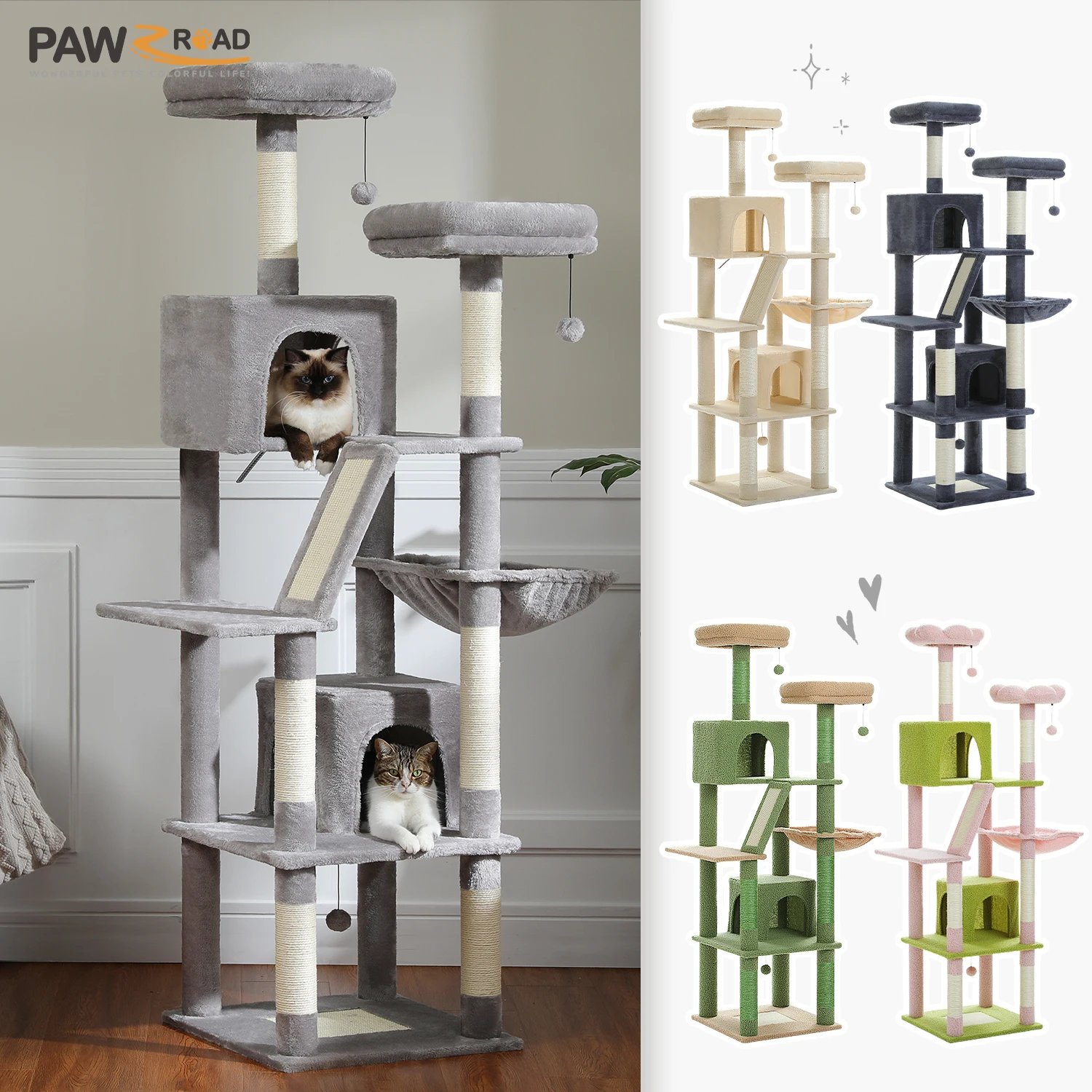 Árbol grande para gatos, torre alta para gatos de interior, Condo de gato de peluche de varios niveles con postes para rascar, tablas para rascar, perchas, cuádruplas Árbol grande para gatos, torre alta para gatos de interior, Condo de gato de peluche de varios niveles con postes para rascar, tablas para rascar, perchas, cuádruplas