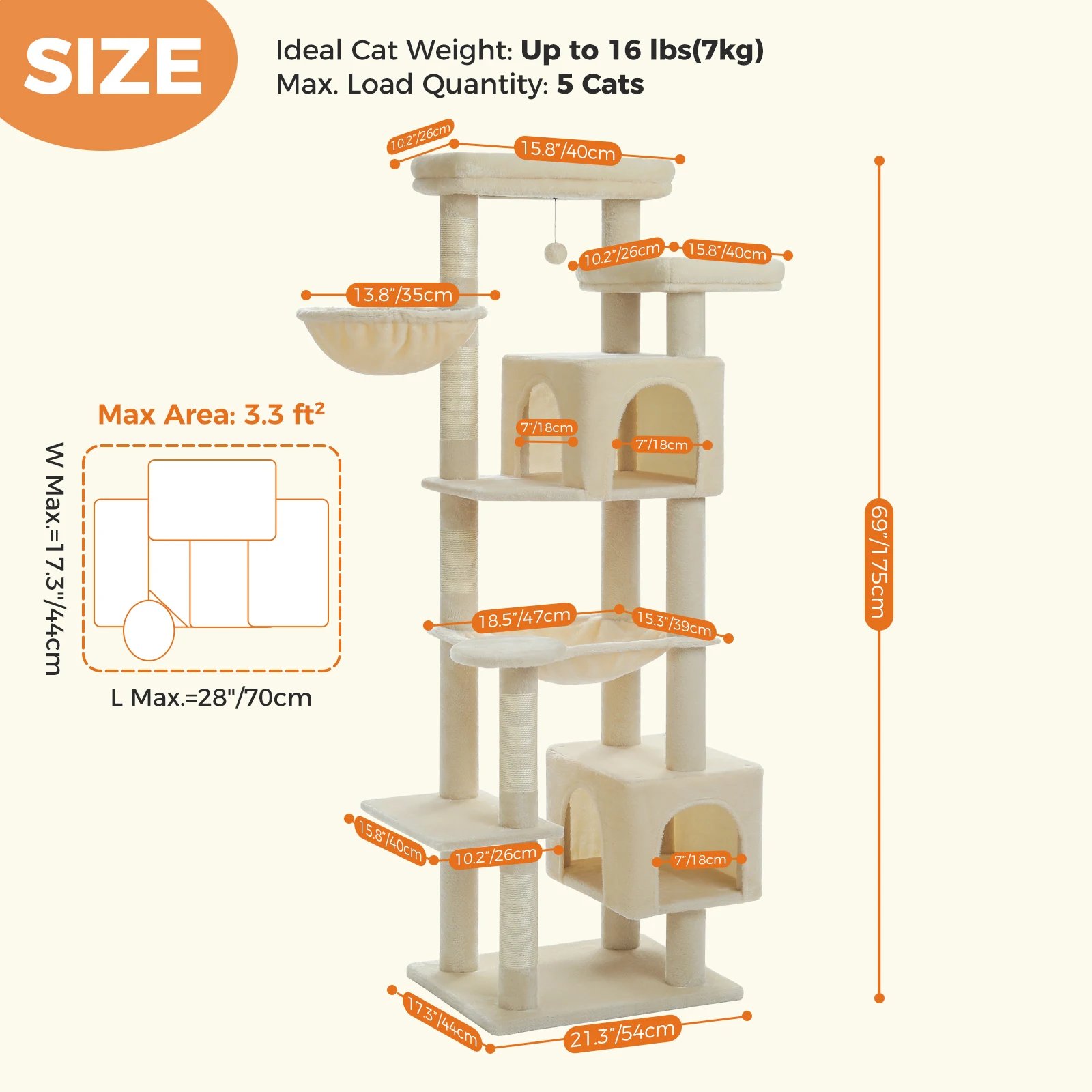 Árbol grande para gatos, torre alta para gatos de interior, Condo de gato de peluche de varios niveles con postes para rascar, tablas para rascar, perchas, cuádruplas Árbol grande para gatos, torre alta para gatos de interior, Condo de gato de peluche de varios niveles con postes para rascar, tablas para rascar, perchas, cuádruplas
