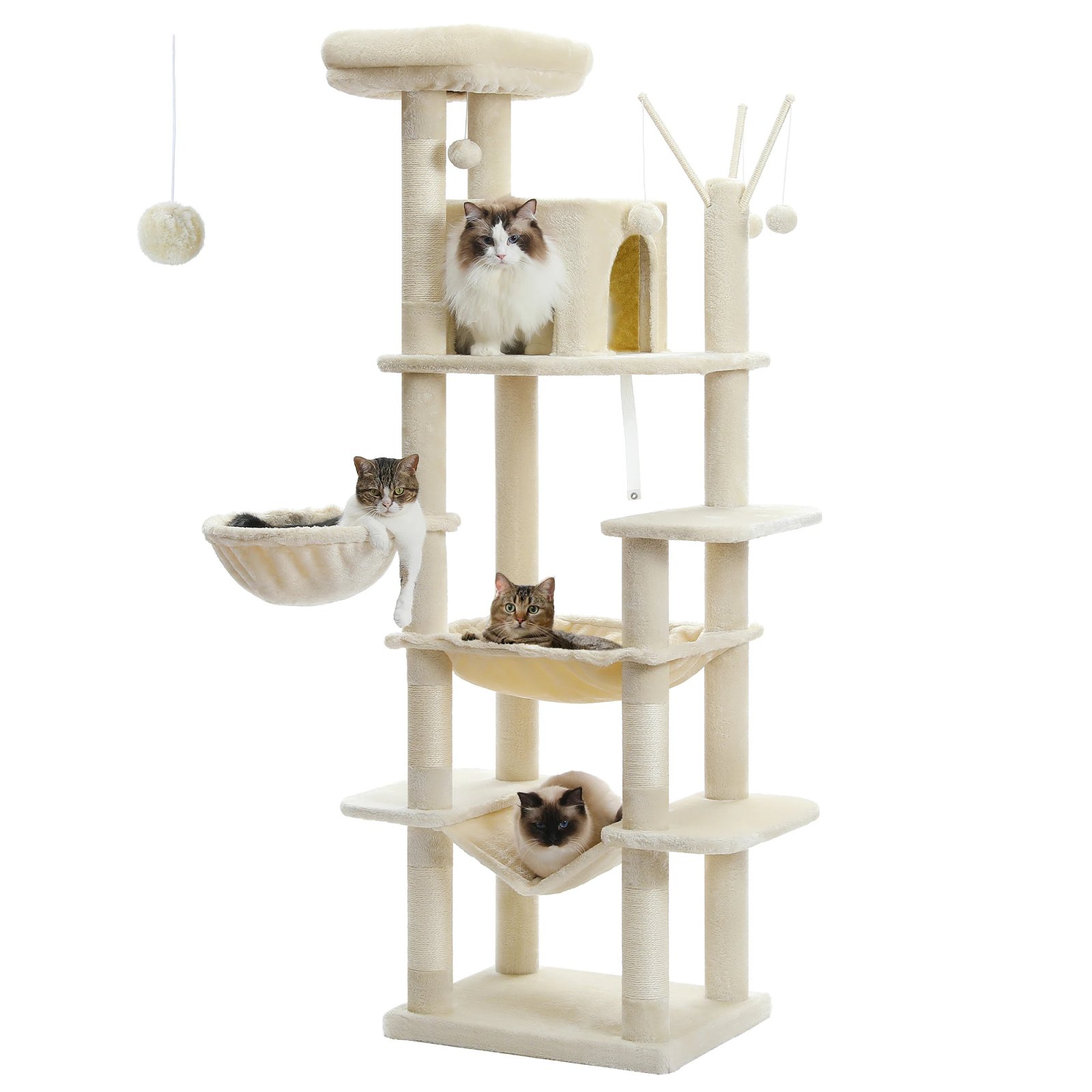 &Aacute;rbol grande para gatos, torre alta para gatos de interior, Condo de gato de peluche de varios niveles con postes para rascar, tablas para rascar, perchas, cu&aacute;druplas