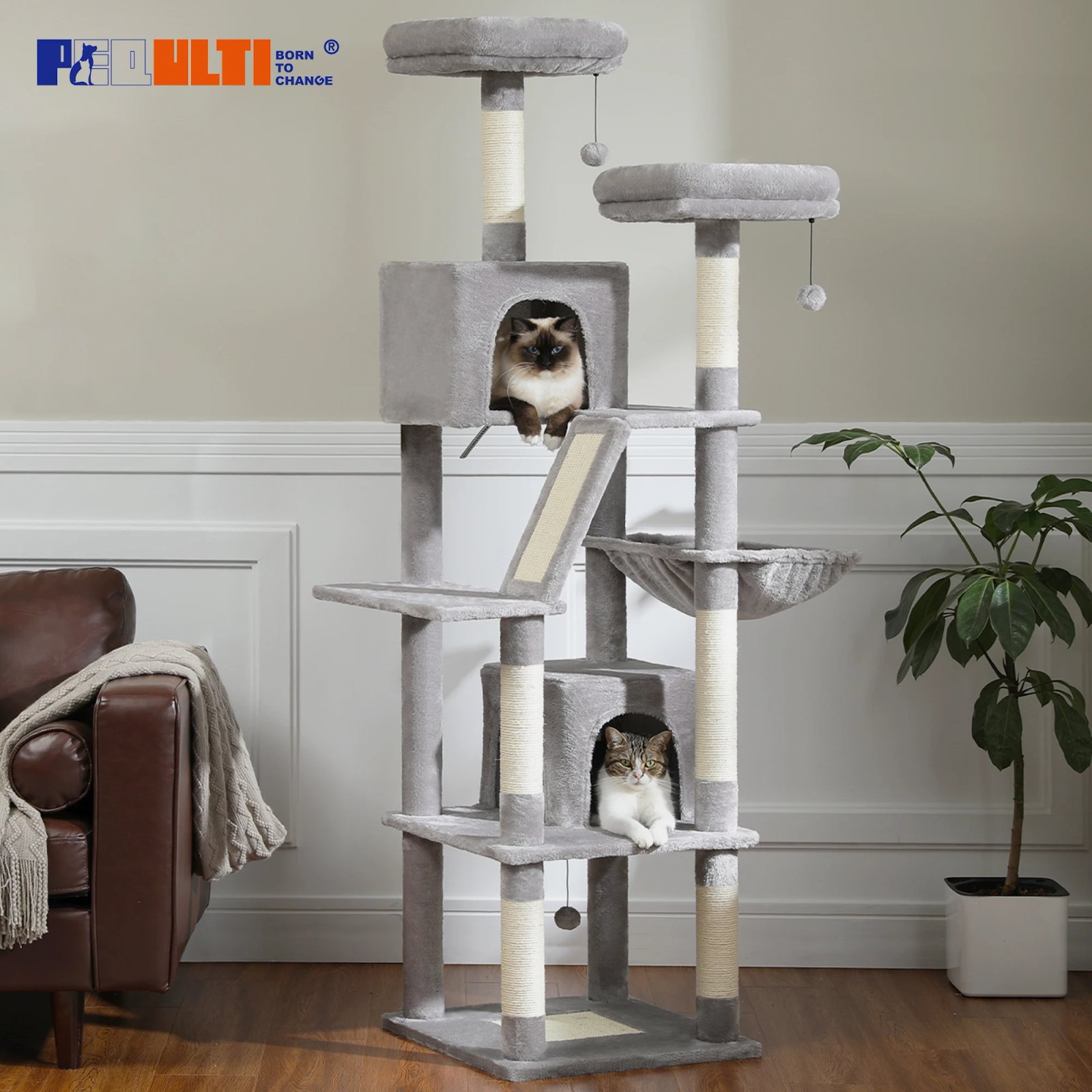 Árbol grande para gatos, torre alta para gatos de interior, Condo de gato de peluche de varios niveles con postes para rascar, tablas para rascar, perchas, cuádruplas Árbol grande para gatos, torre alta para gatos de interior, Condo de gato de peluche de varios niveles con postes para rascar, tablas para rascar, perchas, cuádruplas