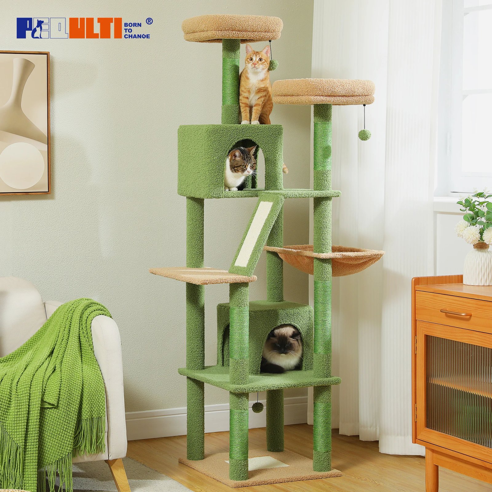 &Aacute;rbol grande para gatos, torre alta para gatos de interior, Condo de gato de peluche de varios niveles con postes para rascar, tablas para rascar, perchas, cu&aacute;druplas