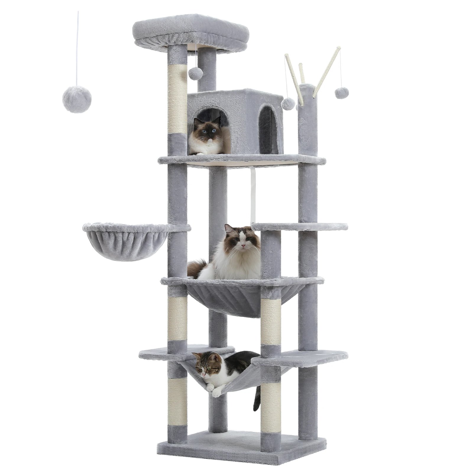 Árbol grande para gatos, torre alta para gatos de interior, Condo de gato de peluche de varios niveles con postes para rascar, tablas para rascar, perchas, cuádruplas Árbol grande para gatos, torre alta para gatos de interior, Condo de gato de peluche de varios niveles con postes para rascar, tablas para rascar, perchas, cuádruplas