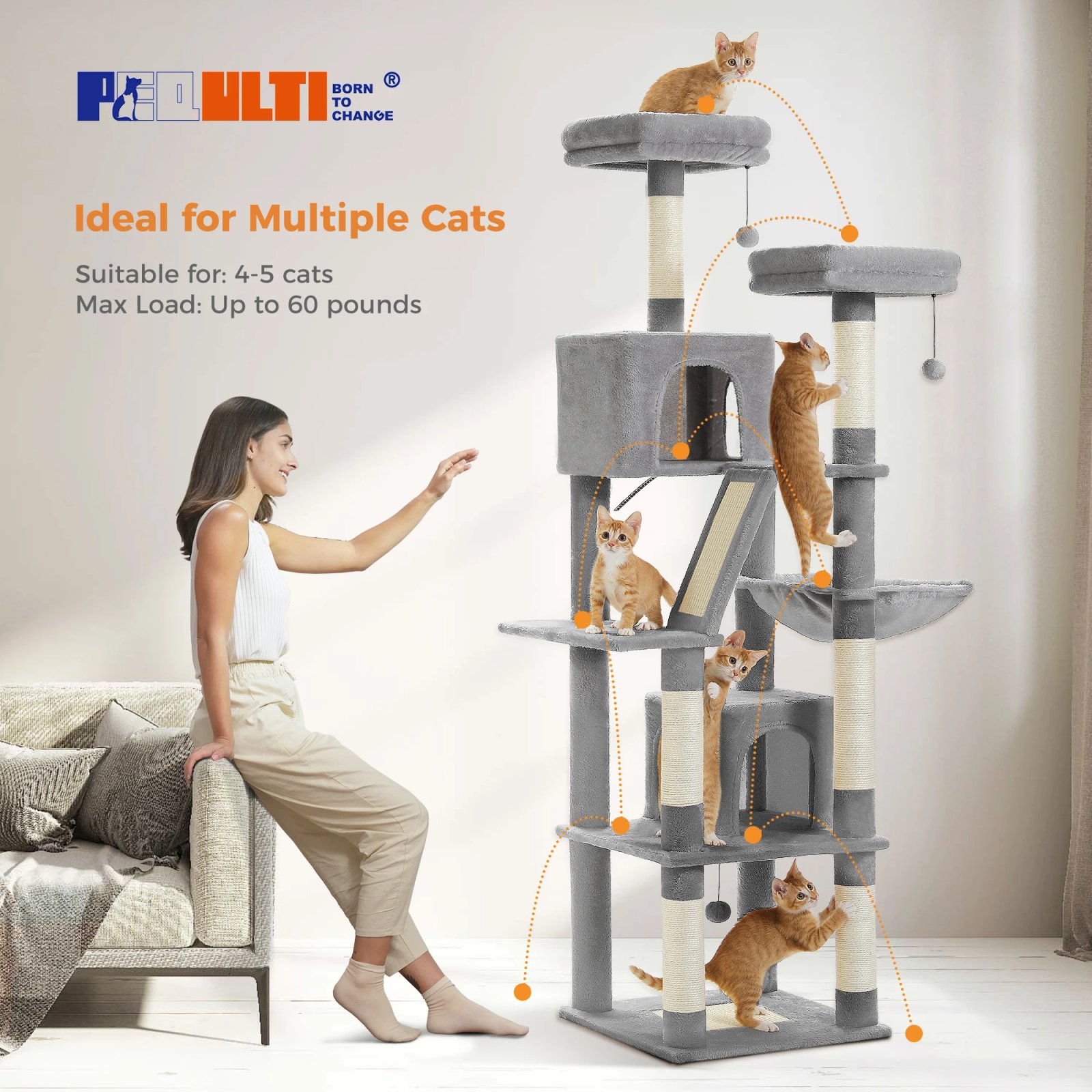 Árbol grande para gatos, torre alta para gatos de interior, Condo de gato de peluche de varios niveles con postes para rascar, tablas para rascar, perchas, cuádruplas Árbol grande para gatos, torre alta para gatos de interior, Condo de gato de peluche de varios niveles con postes para rascar, tablas para rascar, perchas, cuádruplas