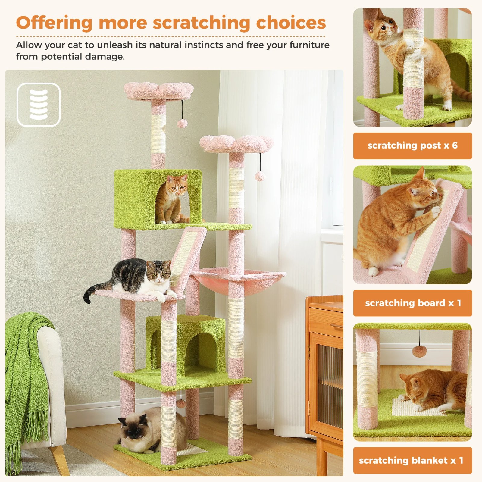 Árbol grande para gatos, torre alta para gatos de interior, Condo de gato de peluche de varios niveles con postes para rascar, tablas para rascar, perchas, cuádruplas Árbol grande para gatos, torre alta para gatos de interior, Condo de gato de peluche de varios niveles con postes para rascar, tablas para rascar, perchas, cuádruplas
