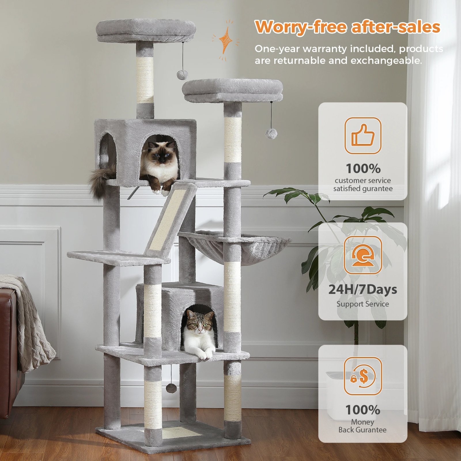 Árbol grande para gatos, torre alta para gatos de interior, Condo de gato de peluche de varios niveles con postes para rascar, tablas para rascar, perchas, cuádruplas Árbol grande para gatos, torre alta para gatos de interior, Condo de gato de peluche de varios niveles con postes para rascar, tablas para rascar, perchas, cuádruplas