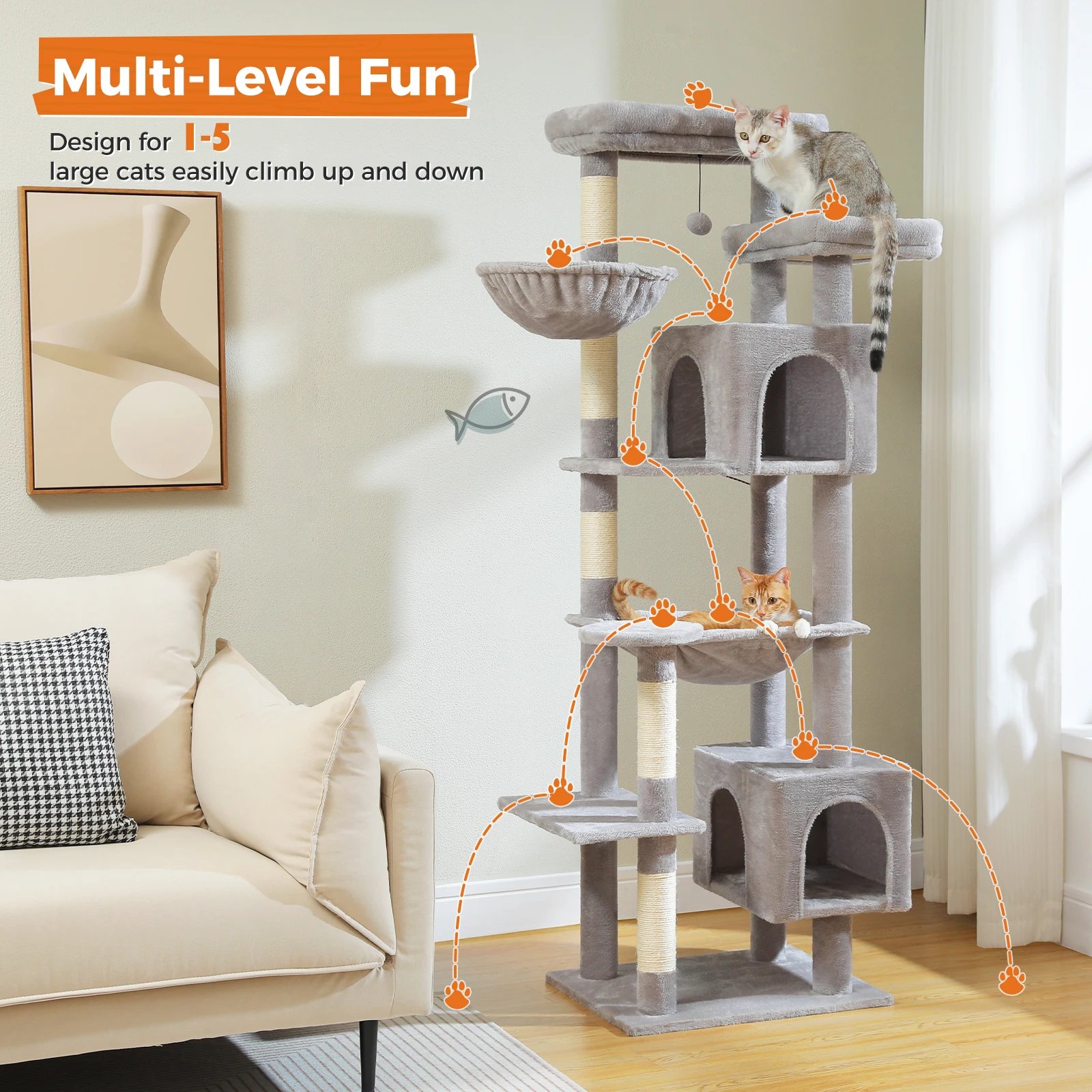 Árbol grande para gatos, torre alta para gatos de interior, Condo de gato de peluche de varios niveles con postes para rascar, tablas para rascar, perchas, cuádruplas Árbol grande para gatos, torre alta para gatos de interior, Condo de gato de peluche de varios niveles con postes para rascar, tablas para rascar, perchas, cuádruplas