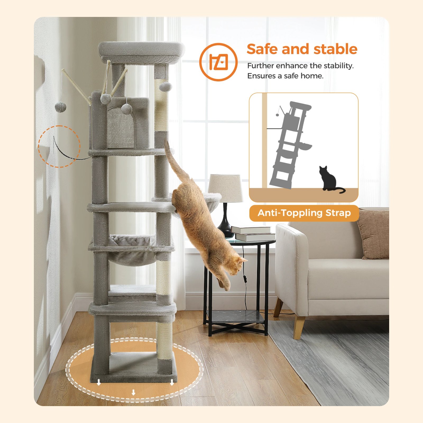 Árbol grande para gatos, torre alta para gatos de interior, Condo de gato de peluche de varios niveles con postes para rascar, tablas para rascar, perchas, cuádruplas Árbol grande para gatos, torre alta para gatos de interior, Condo de gato de peluche de varios niveles con postes para rascar, tablas para rascar, perchas, cuádruplas