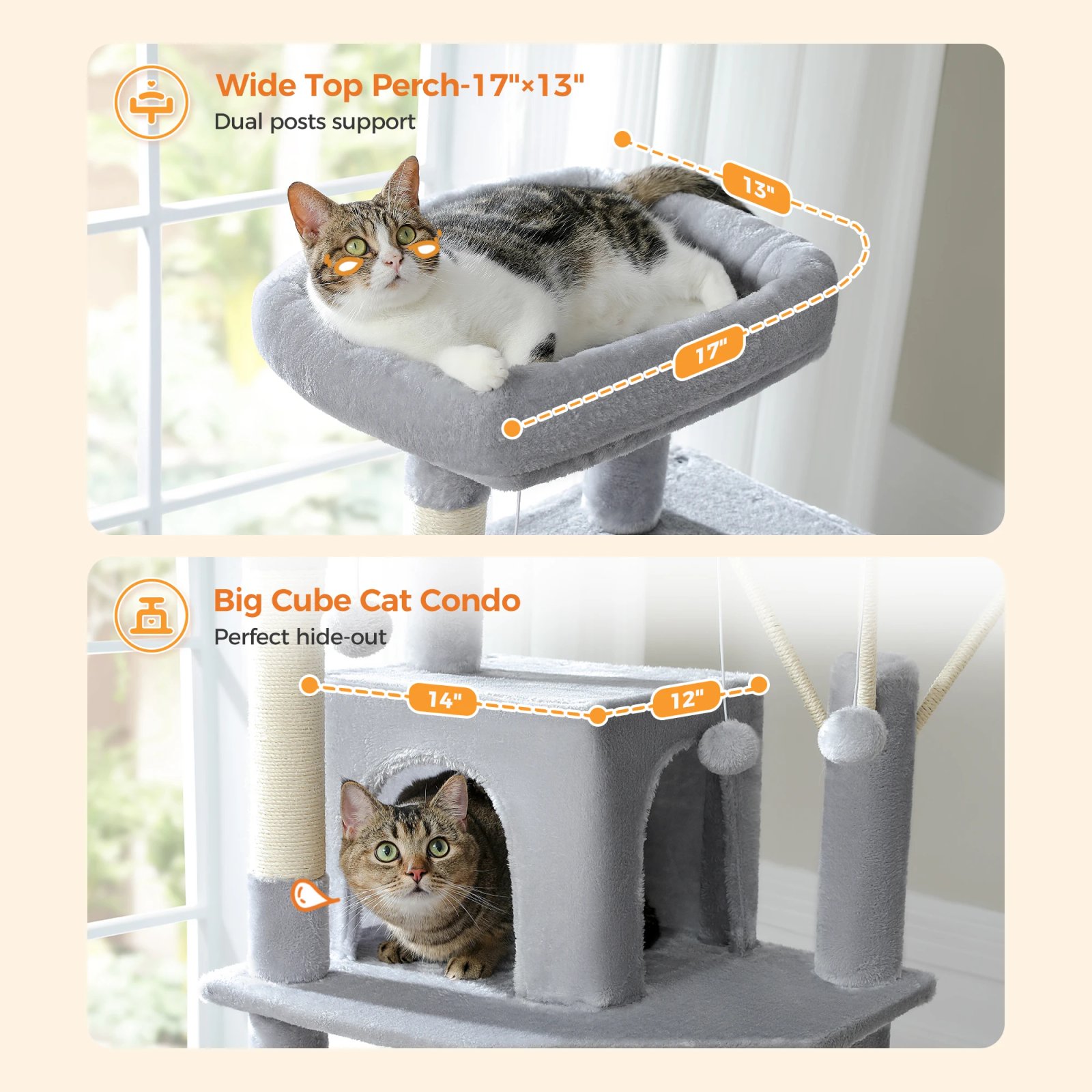 Árbol grande para gatos, torre alta para gatos de interior, Condo de gato de peluche de varios niveles con postes para rascar, tablas para rascar, perchas, cuádruplas Árbol grande para gatos, torre alta para gatos de interior, Condo de gato de peluche de varios niveles con postes para rascar, tablas para rascar, perchas, cuádruplas