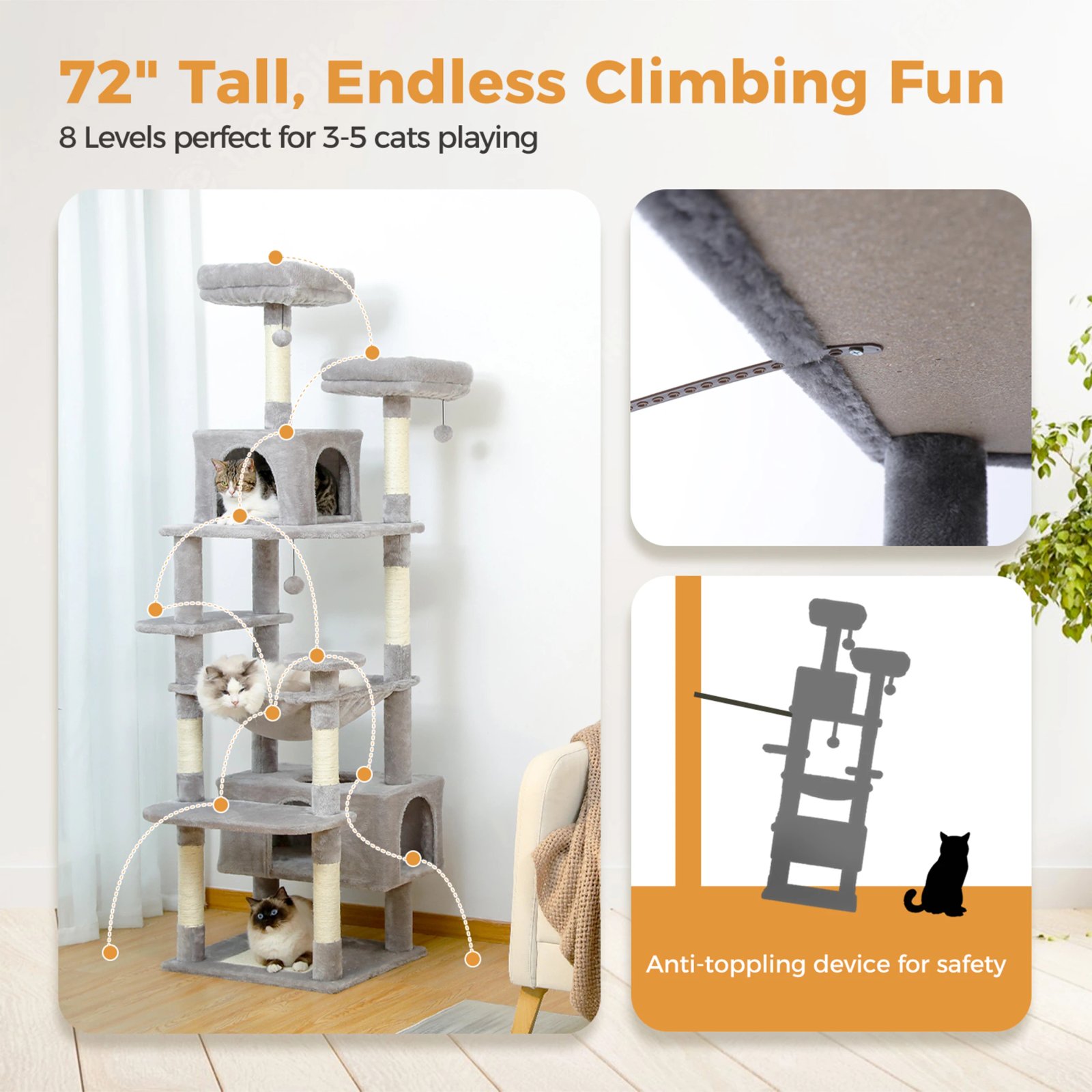 Árbol grande para gatos, torre alta para gatos de interior, Condo de gato de peluche de varios niveles con postes para rascar, tablas para rascar, perchas, cuádruplas Árbol grande para gatos, torre alta para gatos de interior, Condo de gato de peluche de varios niveles con postes para rascar, tablas para rascar, perchas, cuádruplas