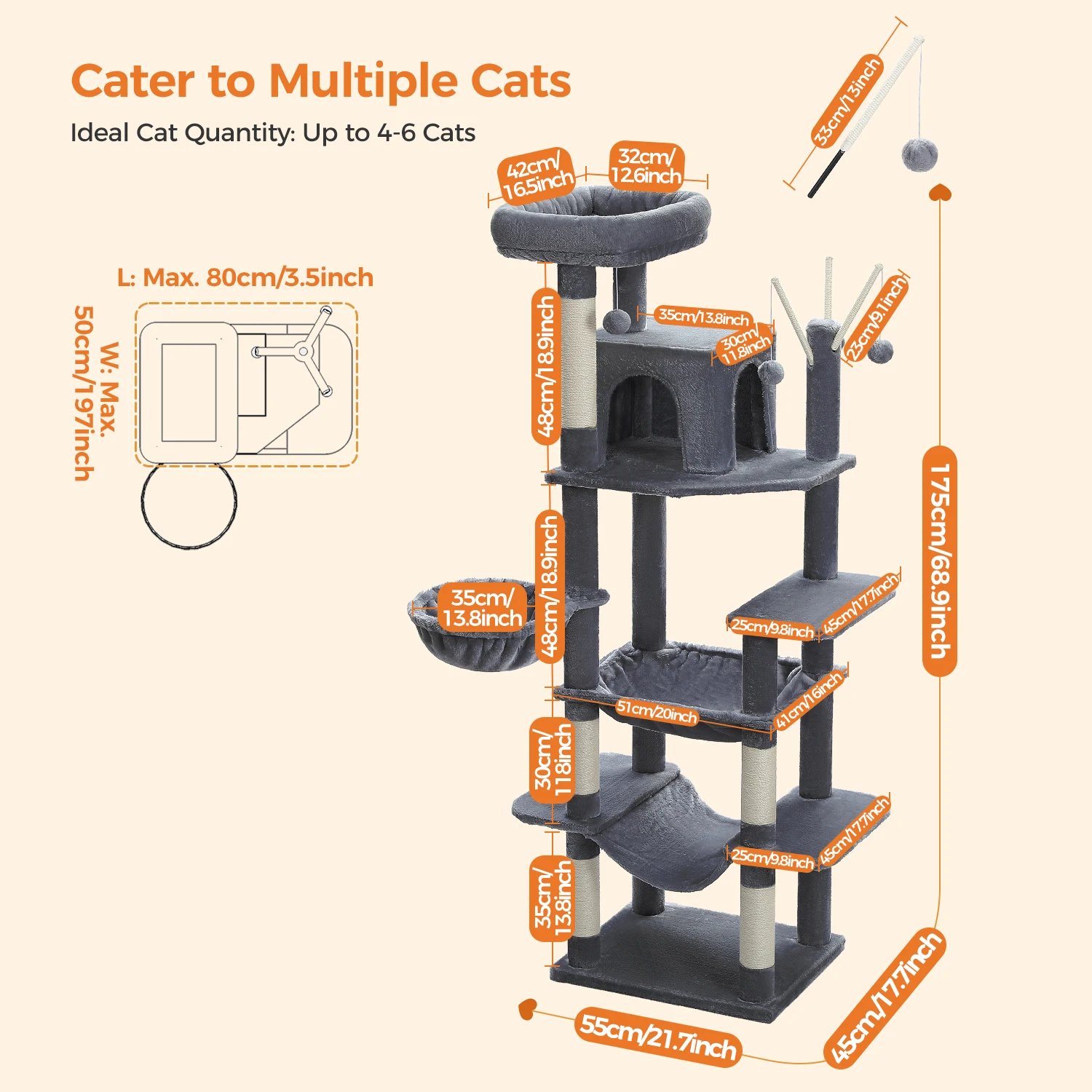 Árbol grande para gatos, torre alta para gatos de interior, Condo de gato de peluche de varios niveles con postes para rascar, tablas para rascar, perchas, cuádruplas Árbol grande para gatos, torre alta para gatos de interior, Condo de gato de peluche de varios niveles con postes para rascar, tablas para rascar, perchas, cuádruplas