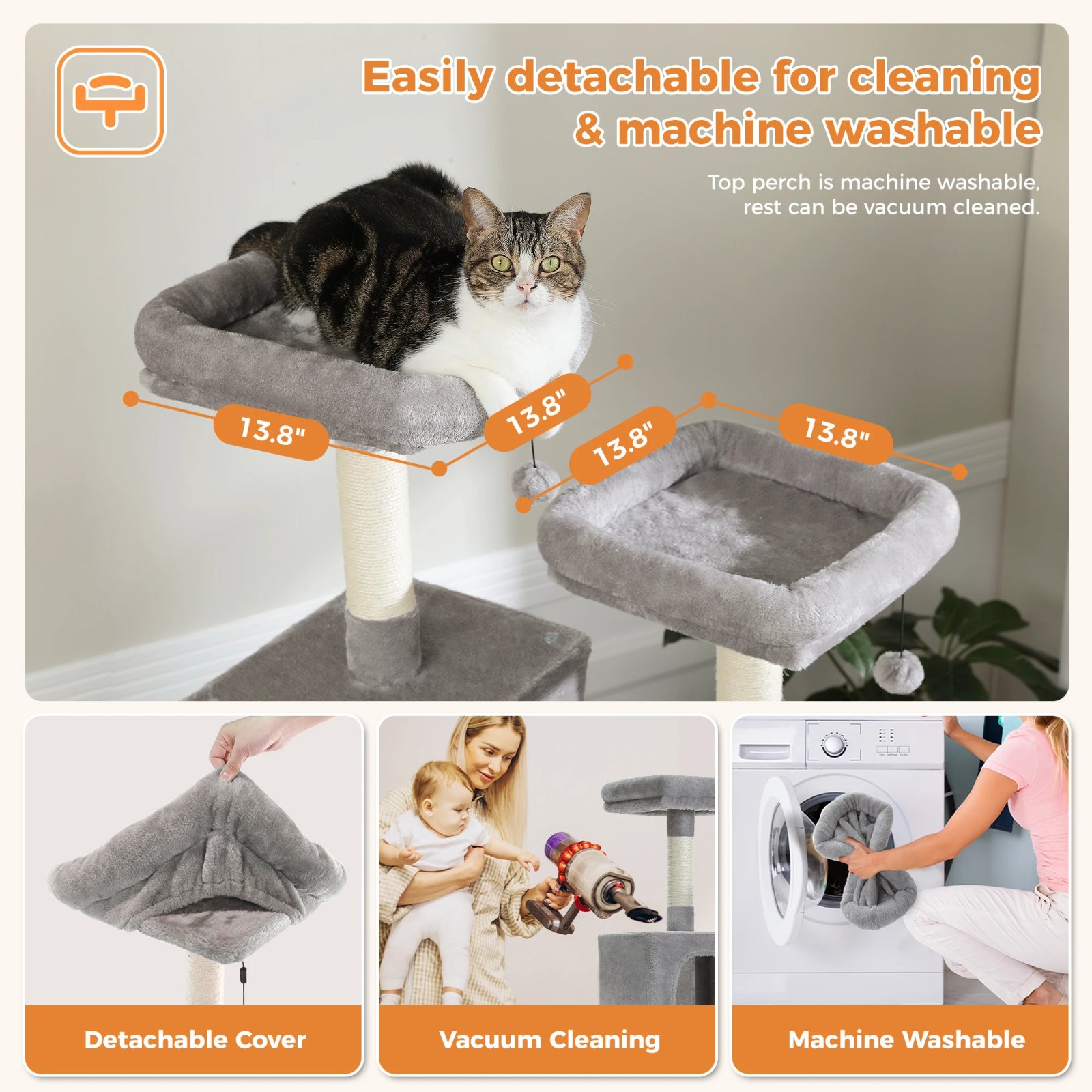 Árbol grande para gatos, torre alta para gatos de interior, Condo de gato de peluche de varios niveles con postes para rascar, tablas para rascar, perchas, cuádruplas Árbol grande para gatos, torre alta para gatos de interior, Condo de gato de peluche de varios niveles con postes para rascar, tablas para rascar, perchas, cuádruplas