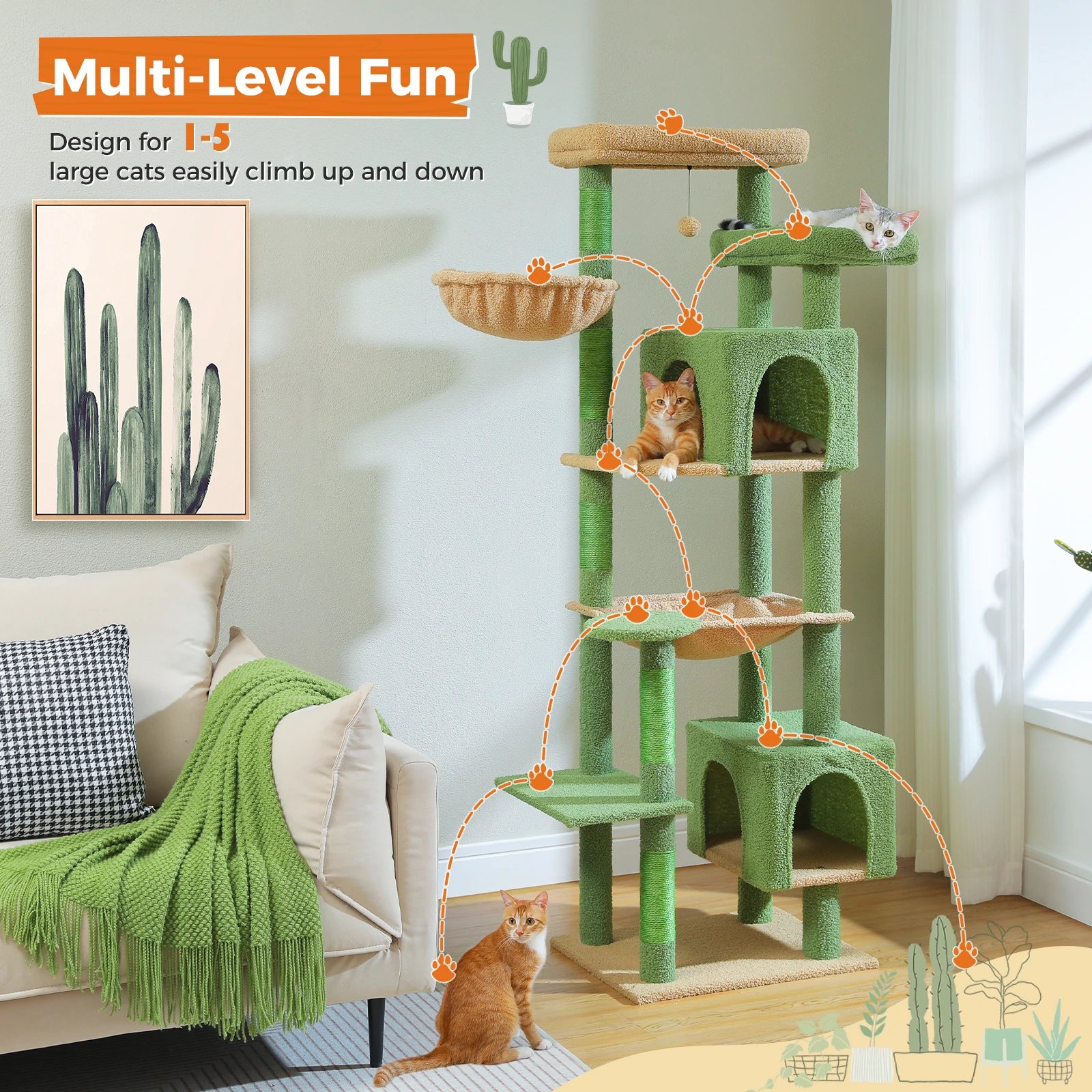Árbol grande para gatos, torre alta para gatos de interior, Condo de gato de peluche de varios niveles con postes para rascar, tablas para rascar, perchas, cuádruplas Árbol grande para gatos, torre alta para gatos de interior, Condo de gato de peluche de varios niveles con postes para rascar, tablas para rascar, perchas, cuádruplas