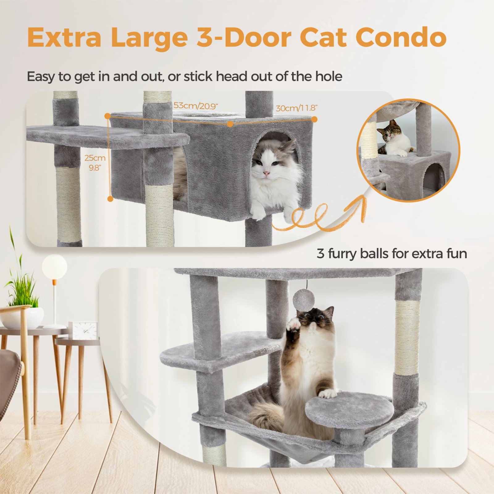 Árbol grande para gatos, torre alta para gatos de interior, Condo de gato de peluche de varios niveles con postes para rascar, tablas para rascar, perchas, cuádruplas Árbol grande para gatos, torre alta para gatos de interior, Condo de gato de peluche de varios niveles con postes para rascar, tablas para rascar, perchas, cuádruplas