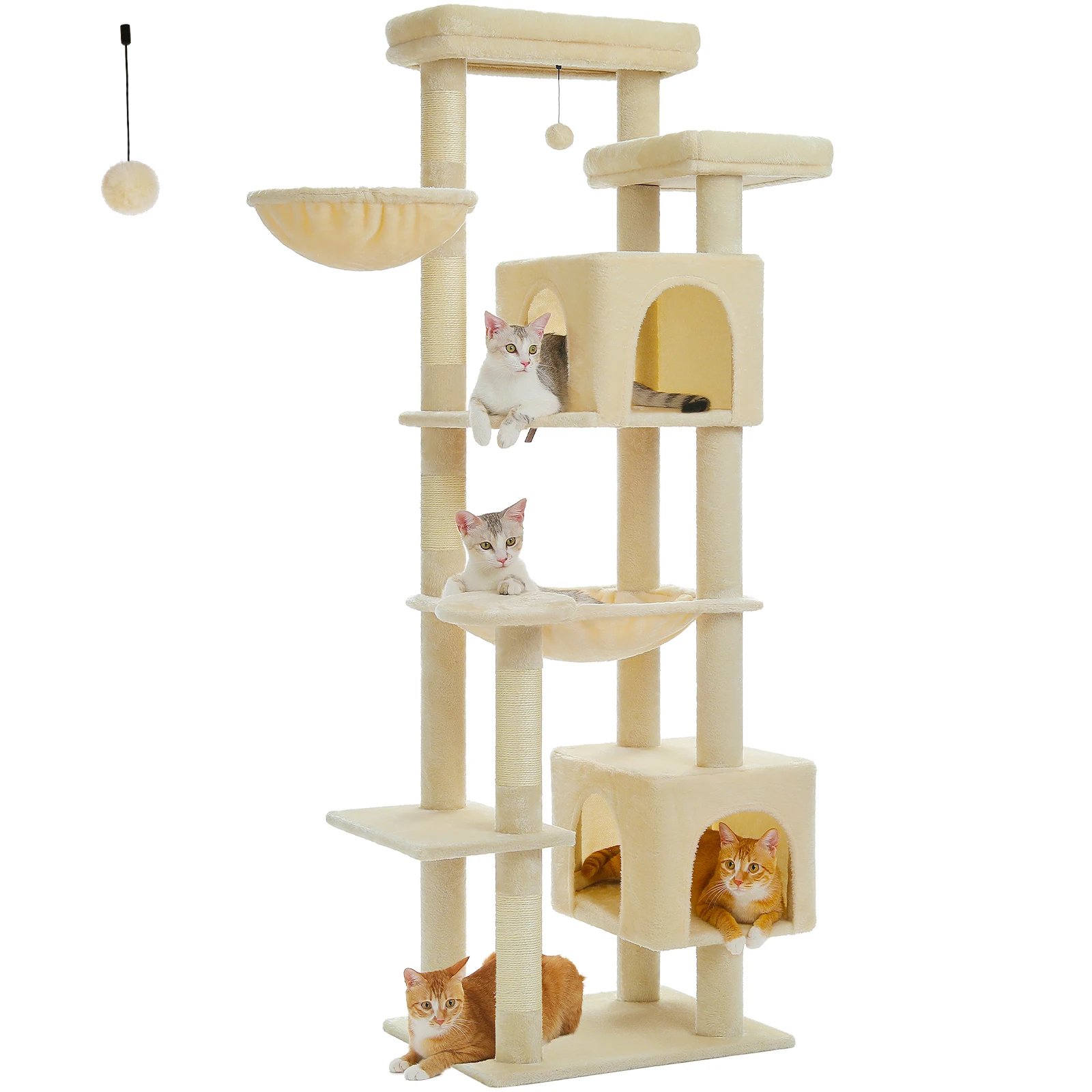&Aacute;rbol grande para gatos, torre alta para gatos de interior, Condo de gato de peluche de varios niveles con postes para rascar, tablas para rascar, perchas, cu&aacute;druplas