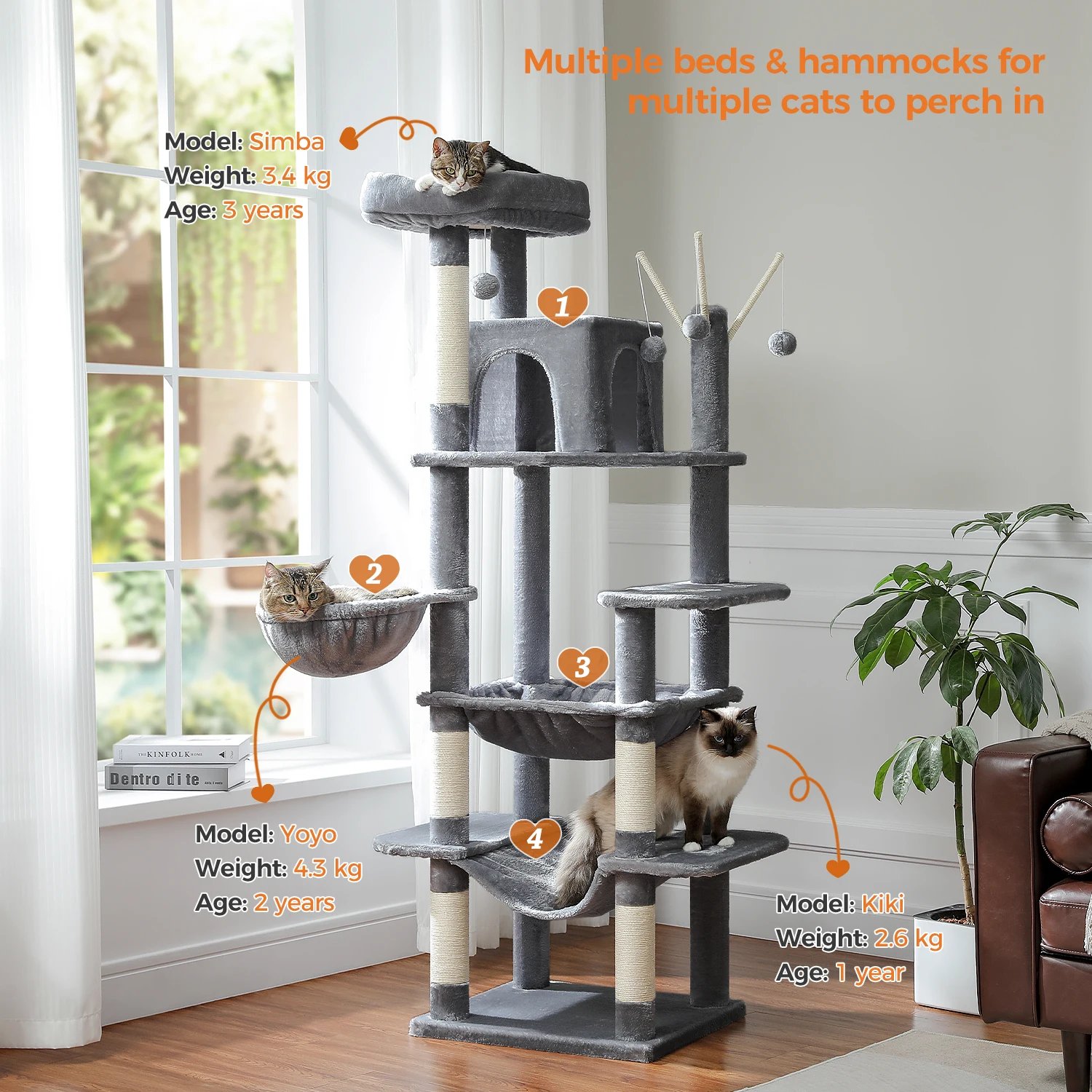 Árbol grande para gatos, torre alta para gatos de interior, Condo de gato de peluche de varios niveles con postes para rascar, tablas para rascar, perchas, cuádruplas Árbol grande para gatos, torre alta para gatos de interior, Condo de gato de peluche de varios niveles con postes para rascar, tablas para rascar, perchas, cuádruplas