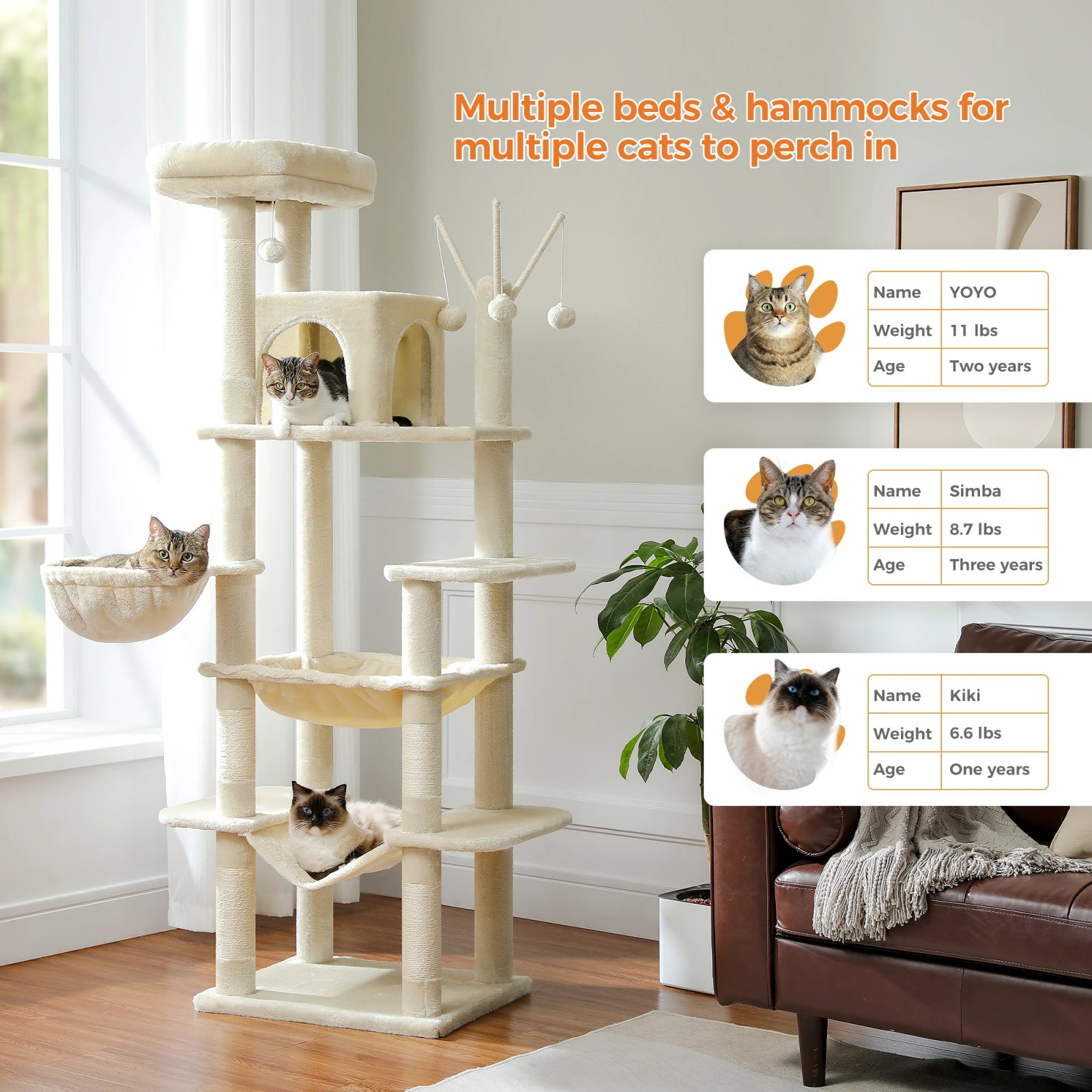 Árbol grande para gatos, torre alta para gatos de interior, Condo de gato de peluche de varios niveles con postes para rascar, tablas para rascar, perchas, cuádruplas Árbol grande para gatos, torre alta para gatos de interior, Condo de gato de peluche de varios niveles con postes para rascar, tablas para rascar, perchas, cuádruplas